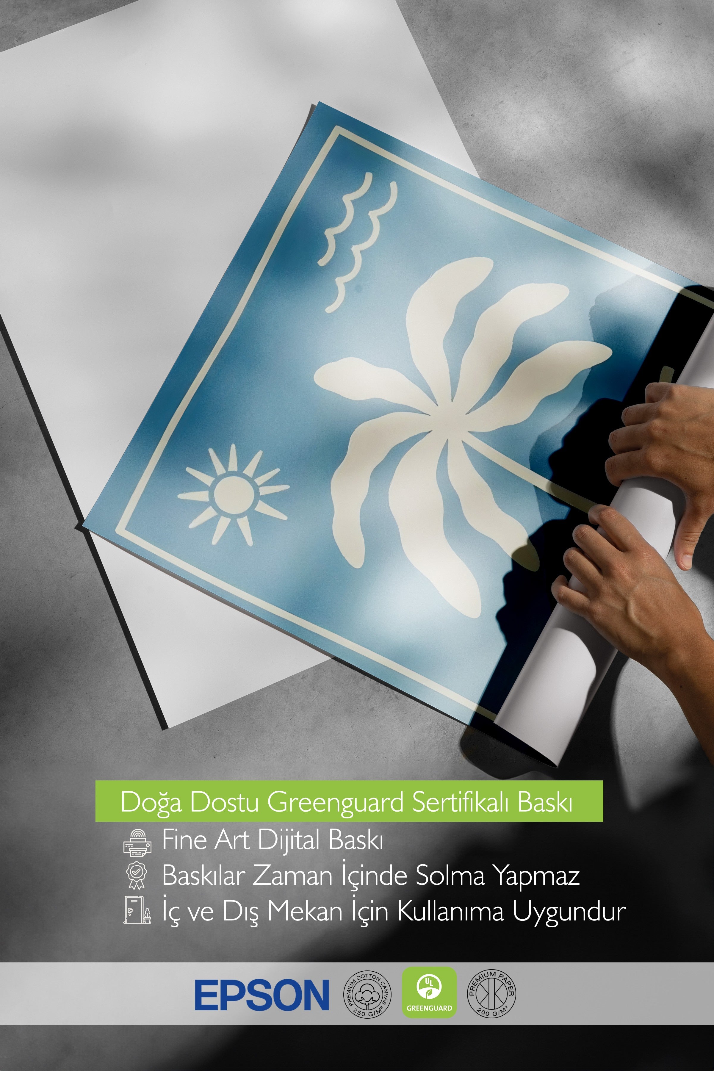 Siyah Çerçeveli Tablo, Palmiye Ağaçları, İllüstrasyon, Maximalist, Mavi Renk Poster, 2025 Yaz Seçkisi, NO:109776