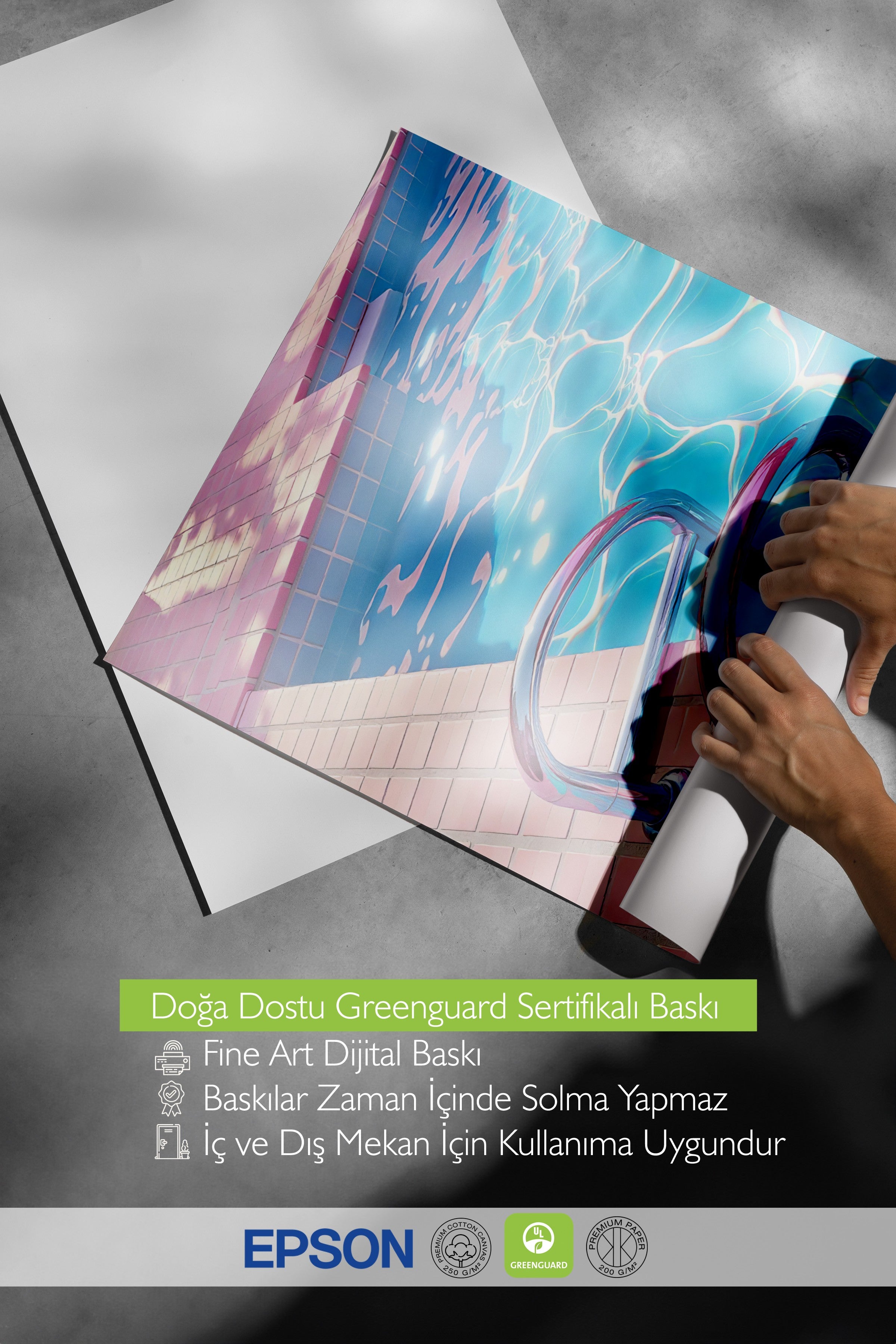 Siyah Çerçeveli Tablo, Parlak Havuz, İllüstrasyon, Maximalist, Mavi Renk Poster, 2025 Yaz Seçkisi, NO:109765
