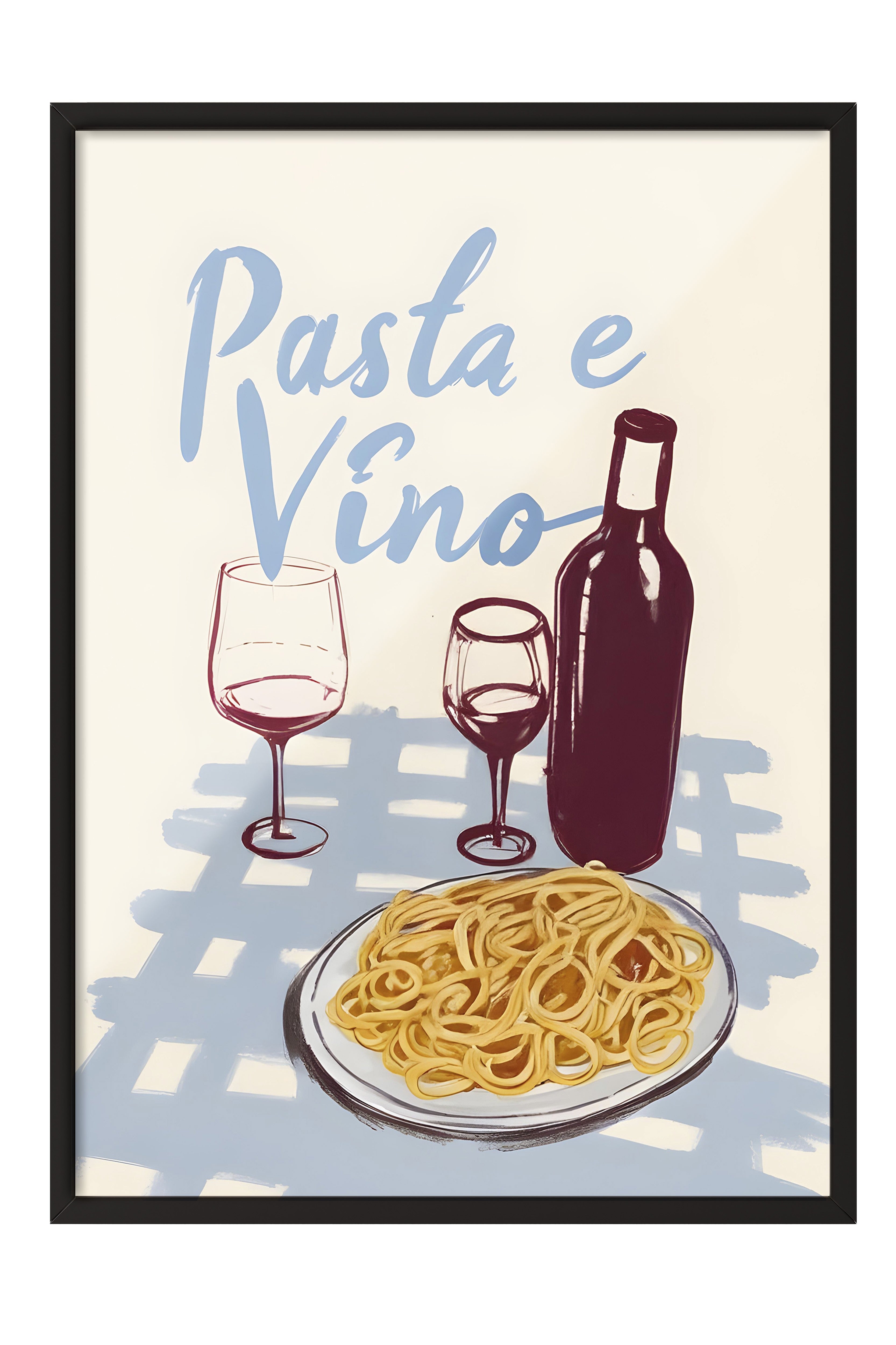 Siyah Çerçeveli Tablo, Pasta E Vino, Comfort Serisi Mutfak Duvar Tablosu, NO:109123
