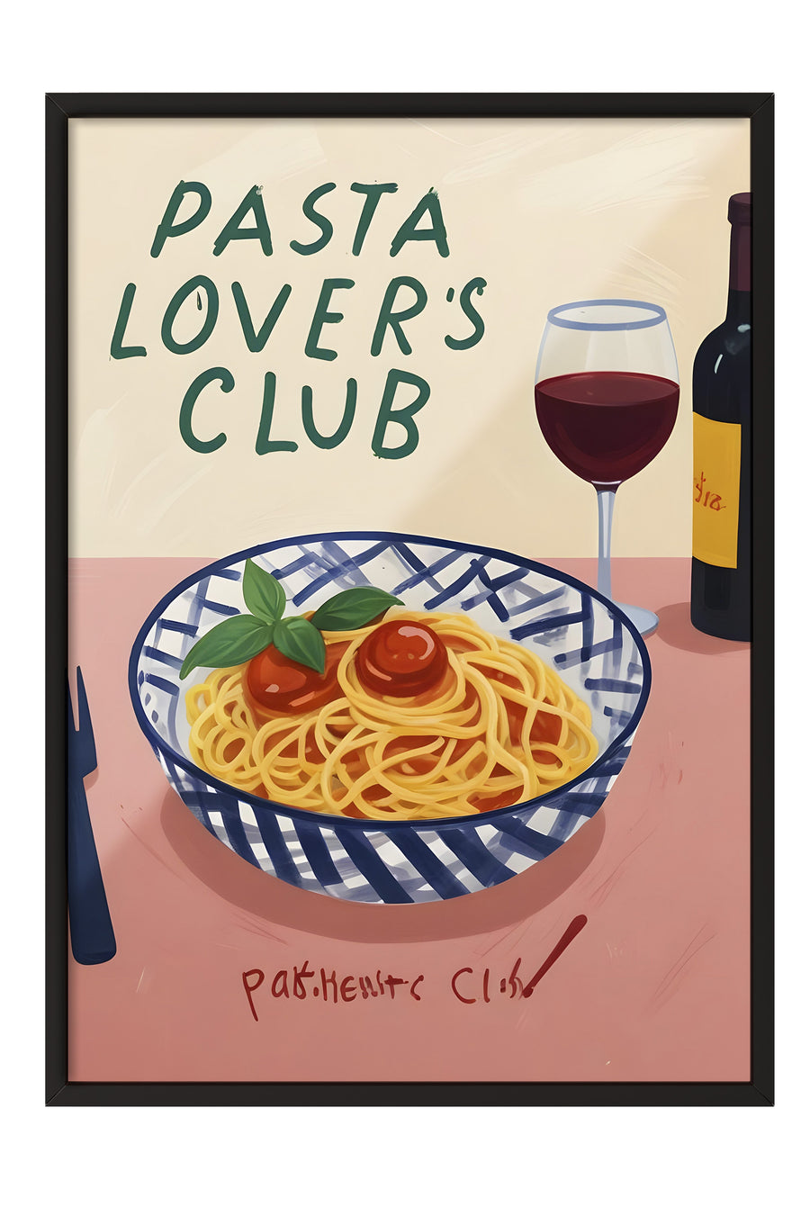 PASTA LOVER'S CLUB Siyah Poster – Bej Çerçeveli Tablo
