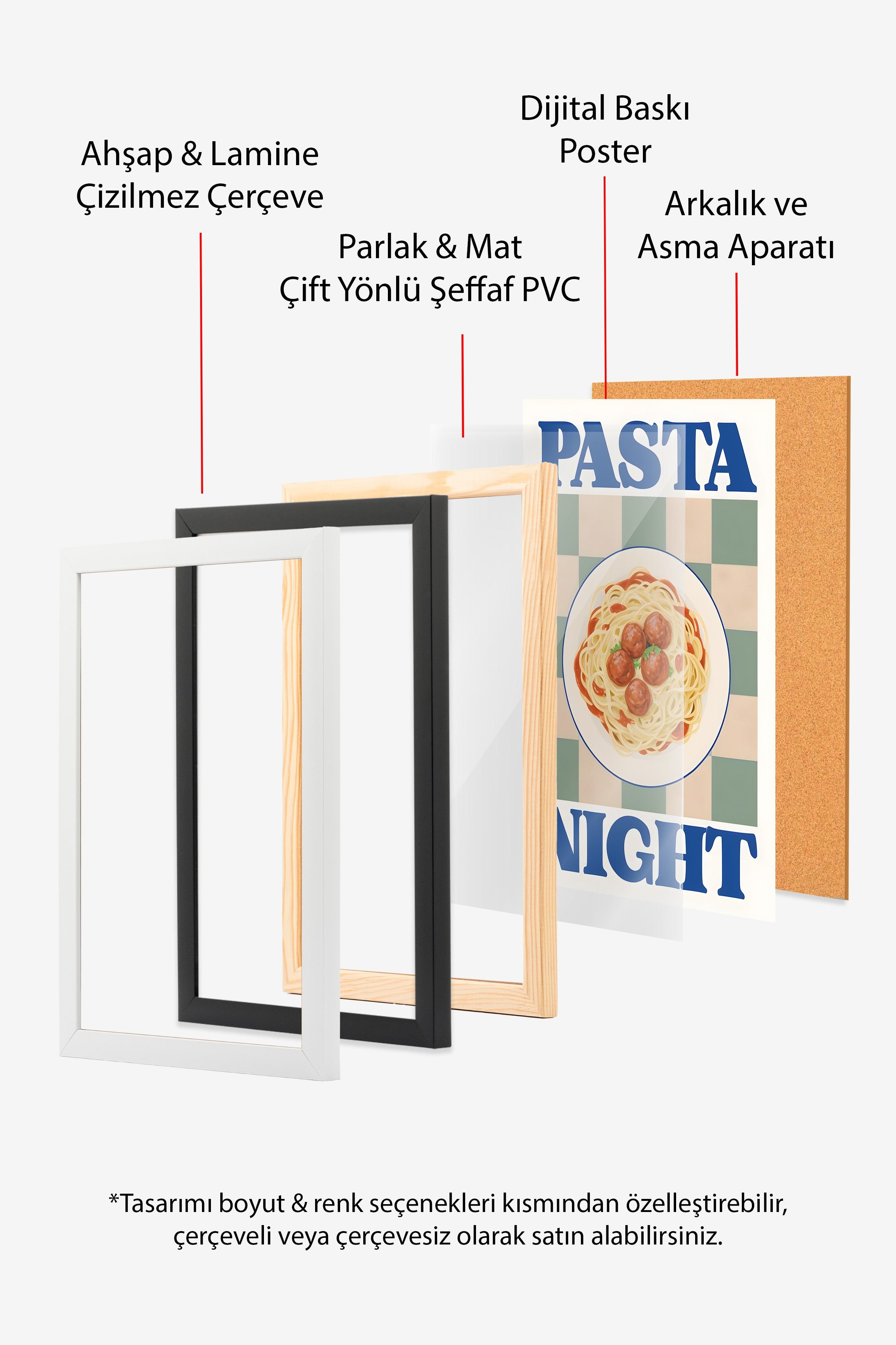 Siyah Çerçeveli Tablo, Pasta Night, Comfort Serisi Mutfak Duvar Tablosu, NO:109091