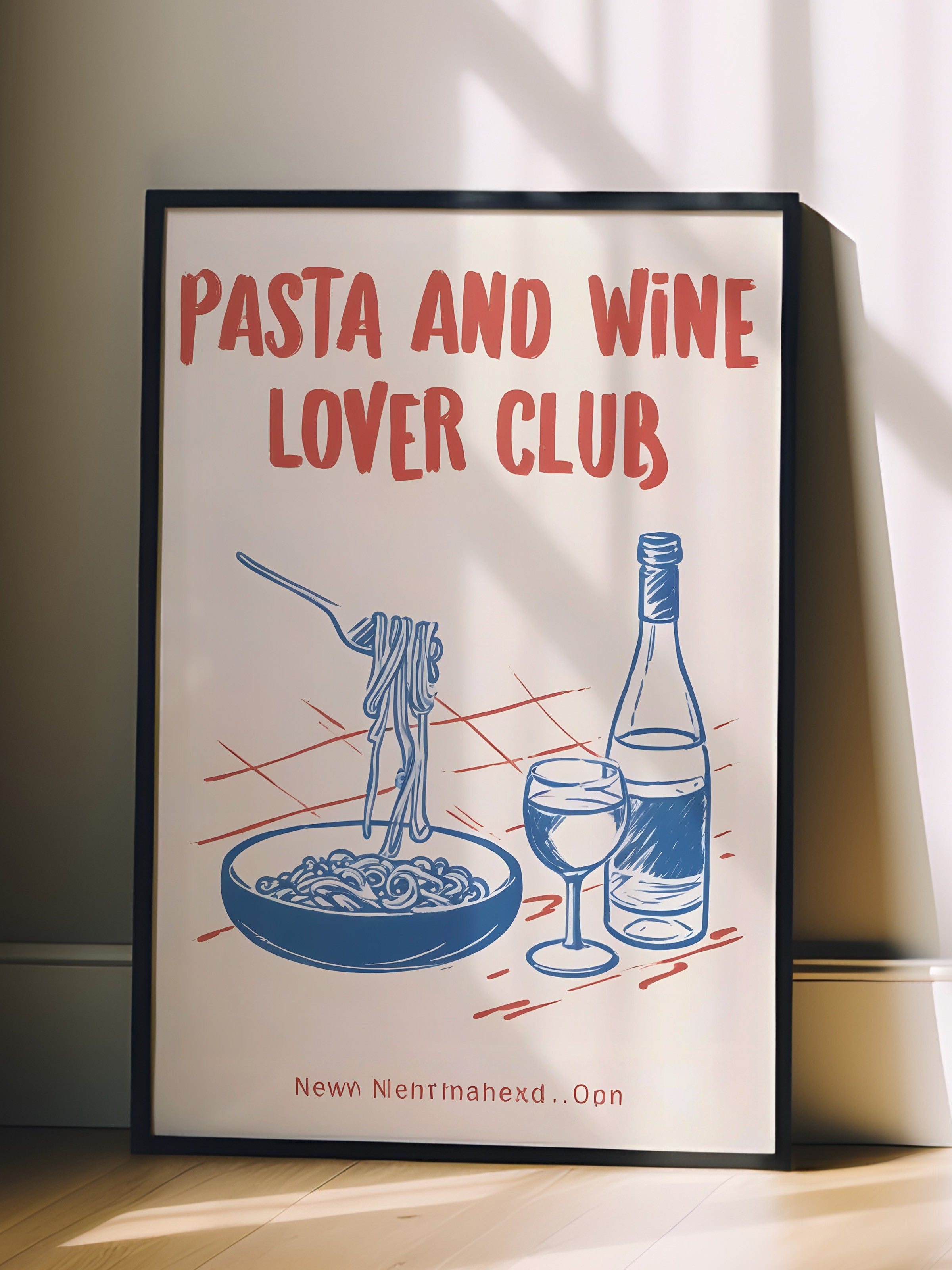 Siyah Çerçeveli Tablo, Pasta & Wine Lovers Club, Comfort Serisi Mutfak Duvar Tablosu, NO:109077