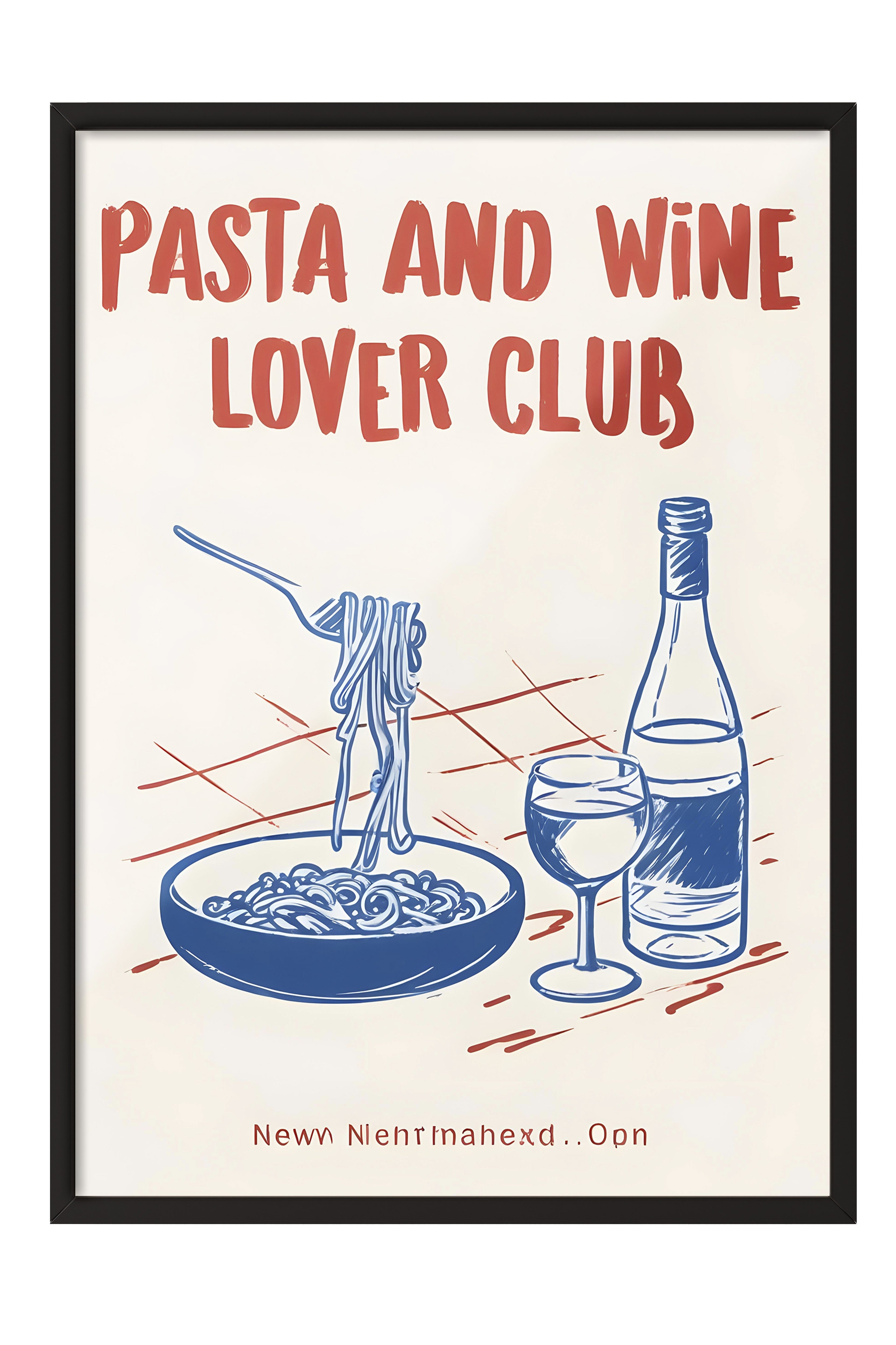 Siyah Çerçeveli Tablo, Pasta & Wine Lovers Club, Comfort Serisi Mutfak Duvar Tablosu, NO:109077