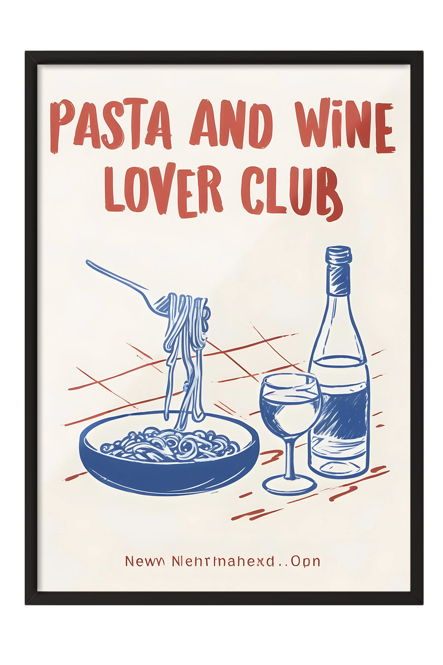 Siyah Çerçeveli Tablo, Pasta & Wine Lovers Club, Comfort Serisi Mutfak Duvar Tablosu, NO:109077