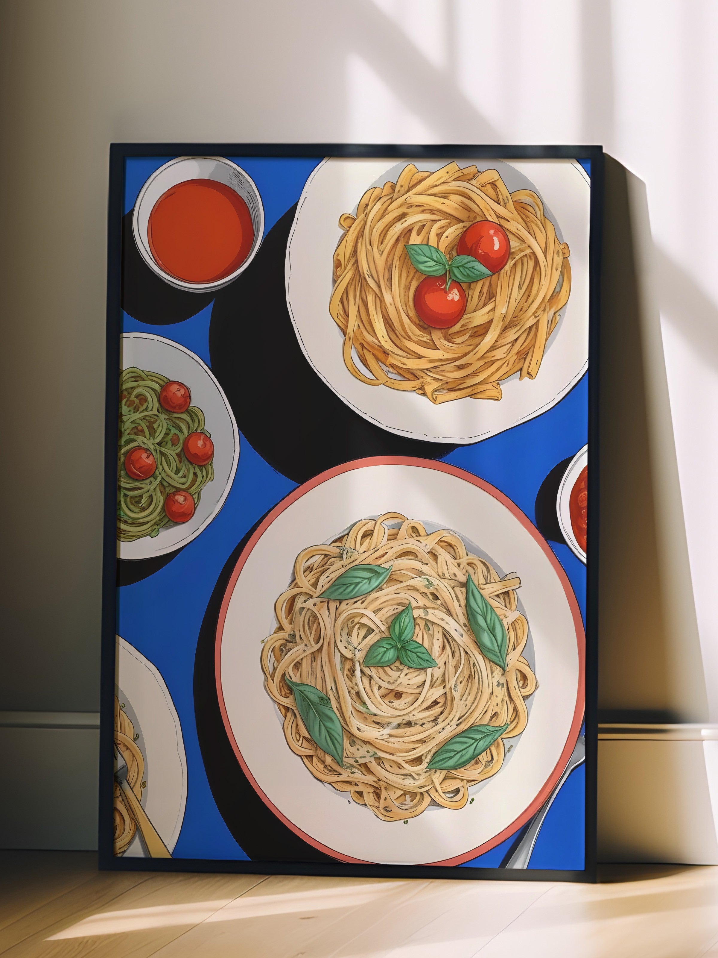 Siyah Çerçeveli Tablo, Pastas, Comfort Serisi Mutfak Duvar Tablosu, NO:109101