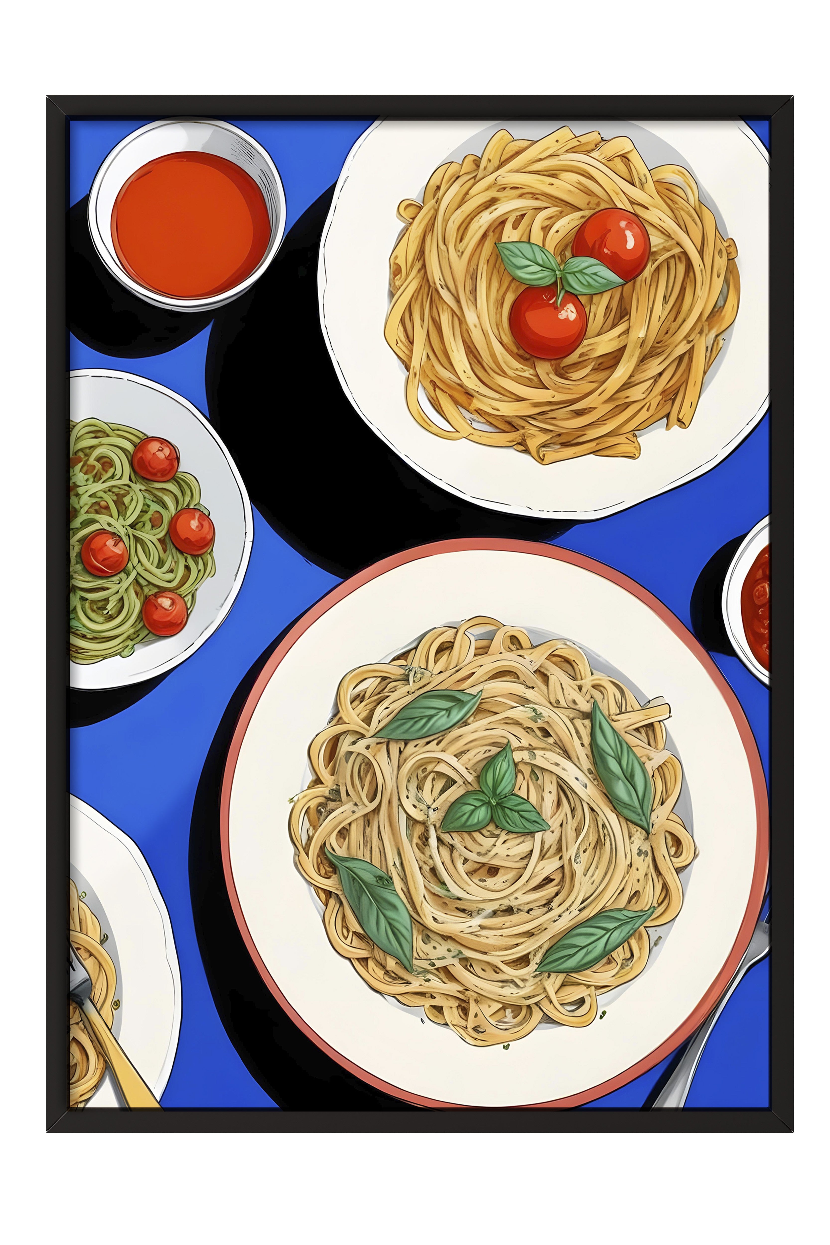 Siyah Çerçeveli Tablo, Pastas, Comfort Serisi Mutfak Duvar Tablosu, NO:109101