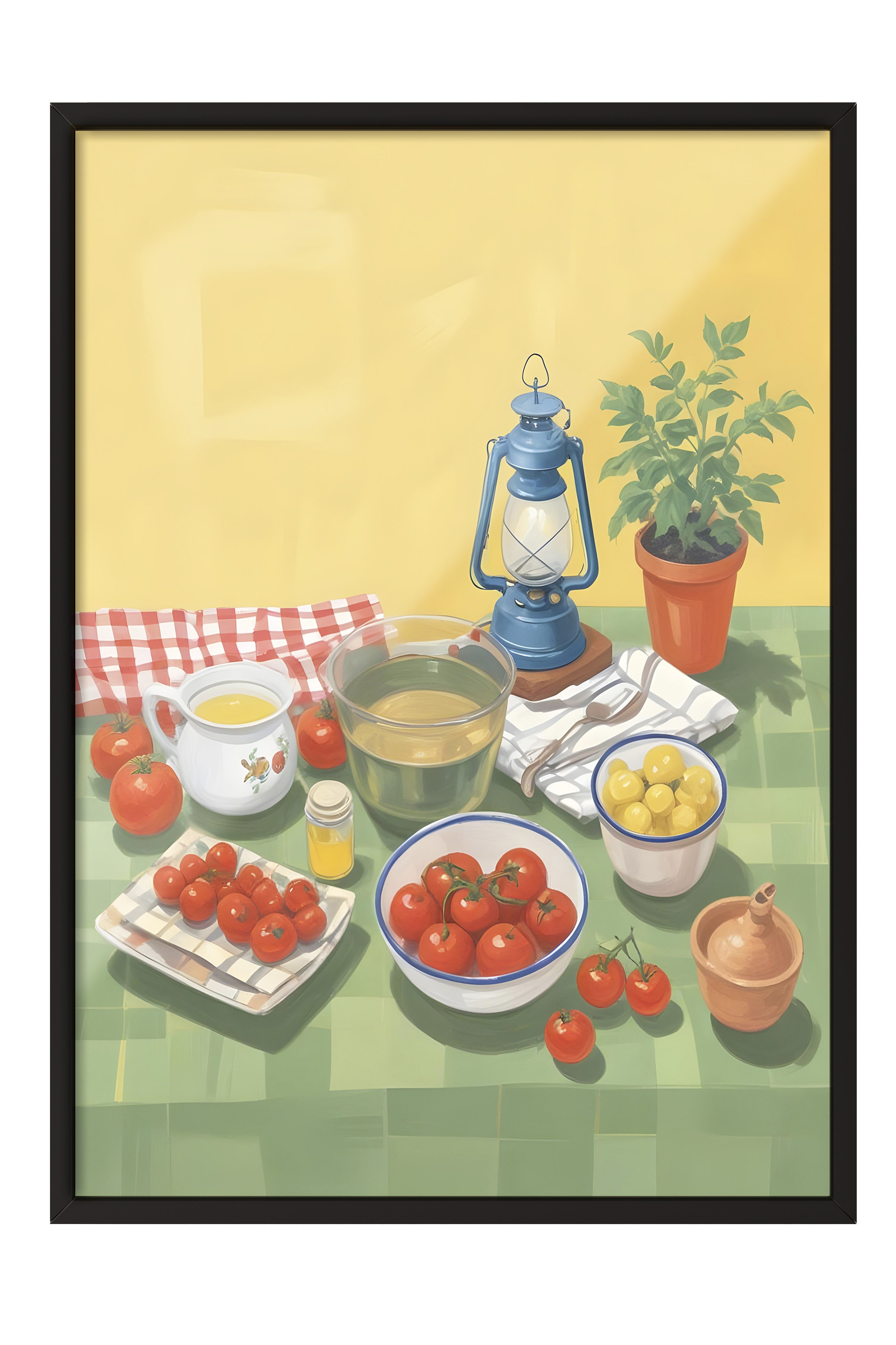 Siyah Çerçeveli Tablo, Picnic, Comfort Serisi Mutfak Duvar Tablosu, NO:109139