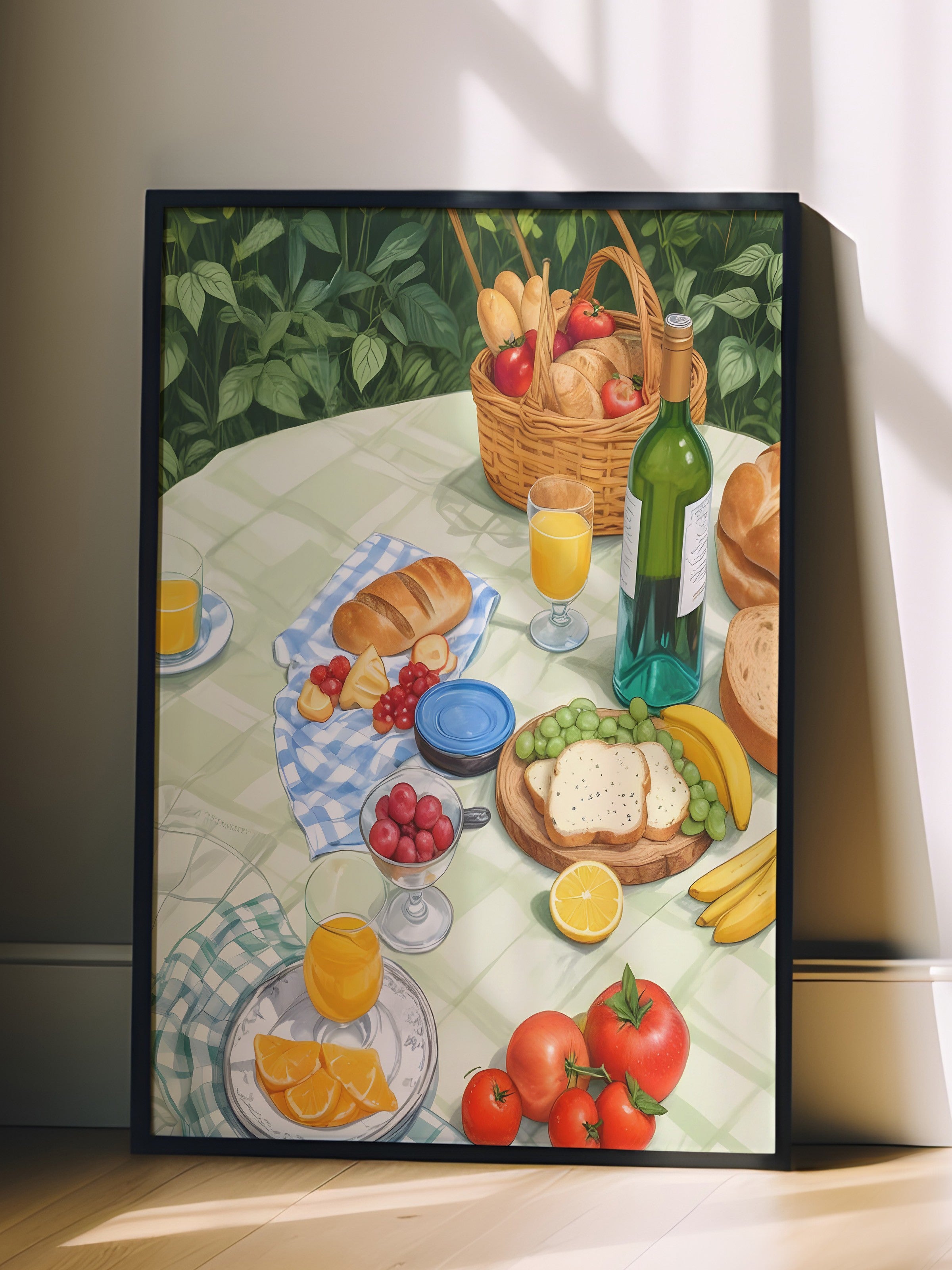 Siyah Çerçeveli Tablo, Picnic Time, Comfort Serisi Mutfak Duvar Tablosu, NO:109106