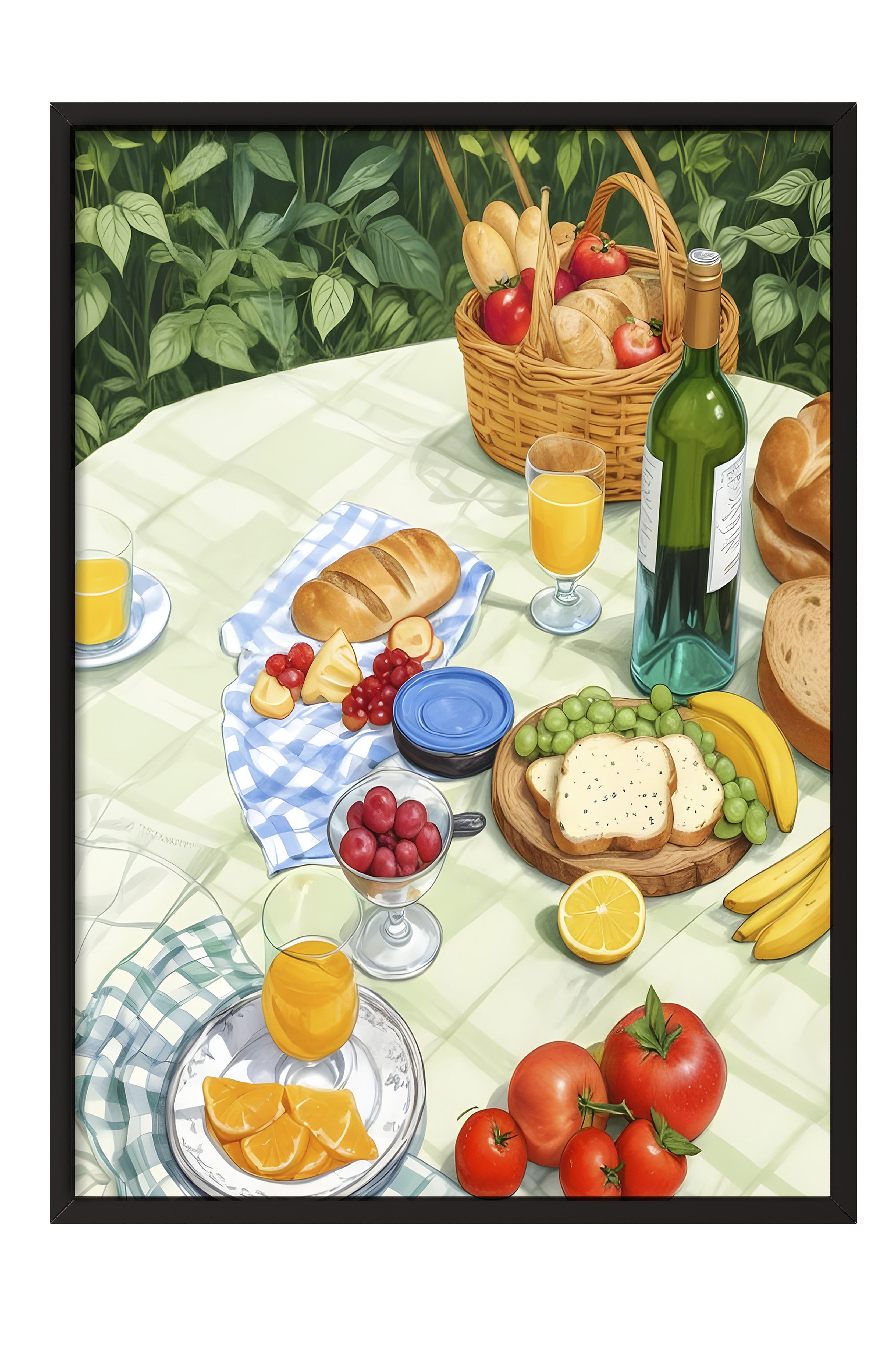 Siyah Çerçeveli Tablo, Picnic Time, Comfort Serisi Mutfak Duvar Tablosu, NO:109106