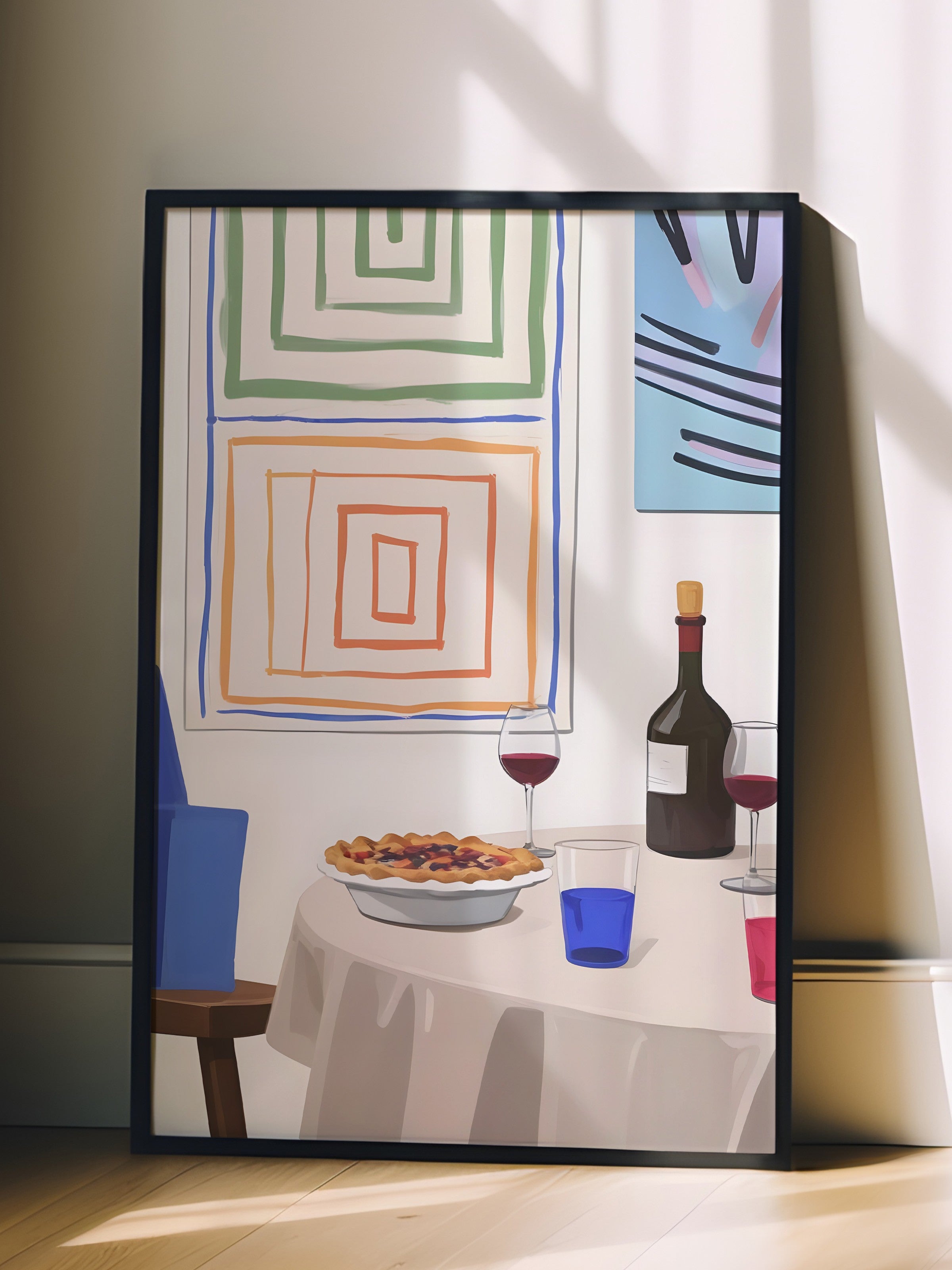 Siyah Çerçeveli Tablo, Pie With Wine, Comfort Serisi Mutfak Duvar Tablosu, NO:109138