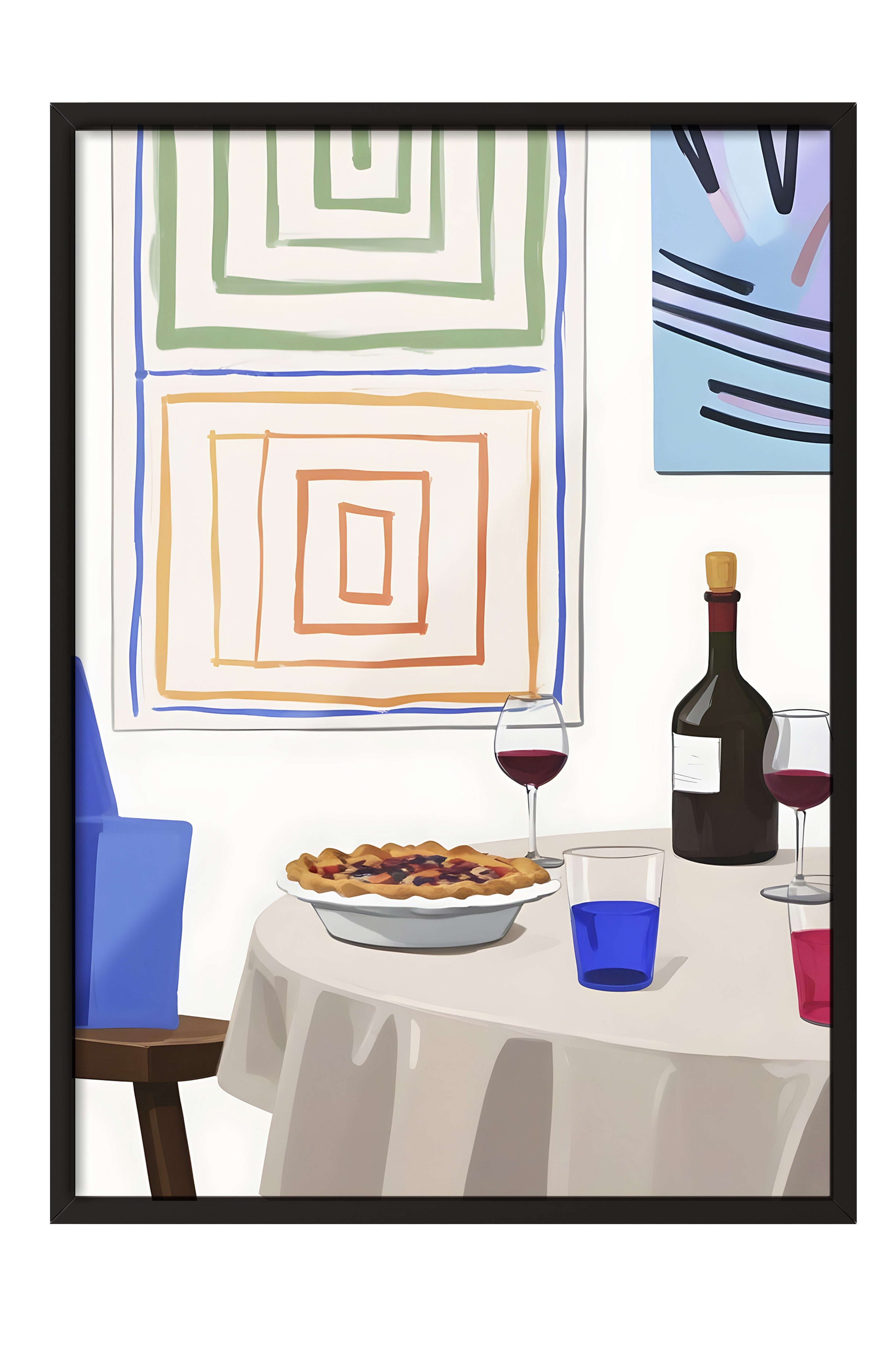 Siyah Çerçeveli Tablo, Pie With Wine, Comfort Serisi Mutfak Duvar Tablosu, NO:109138