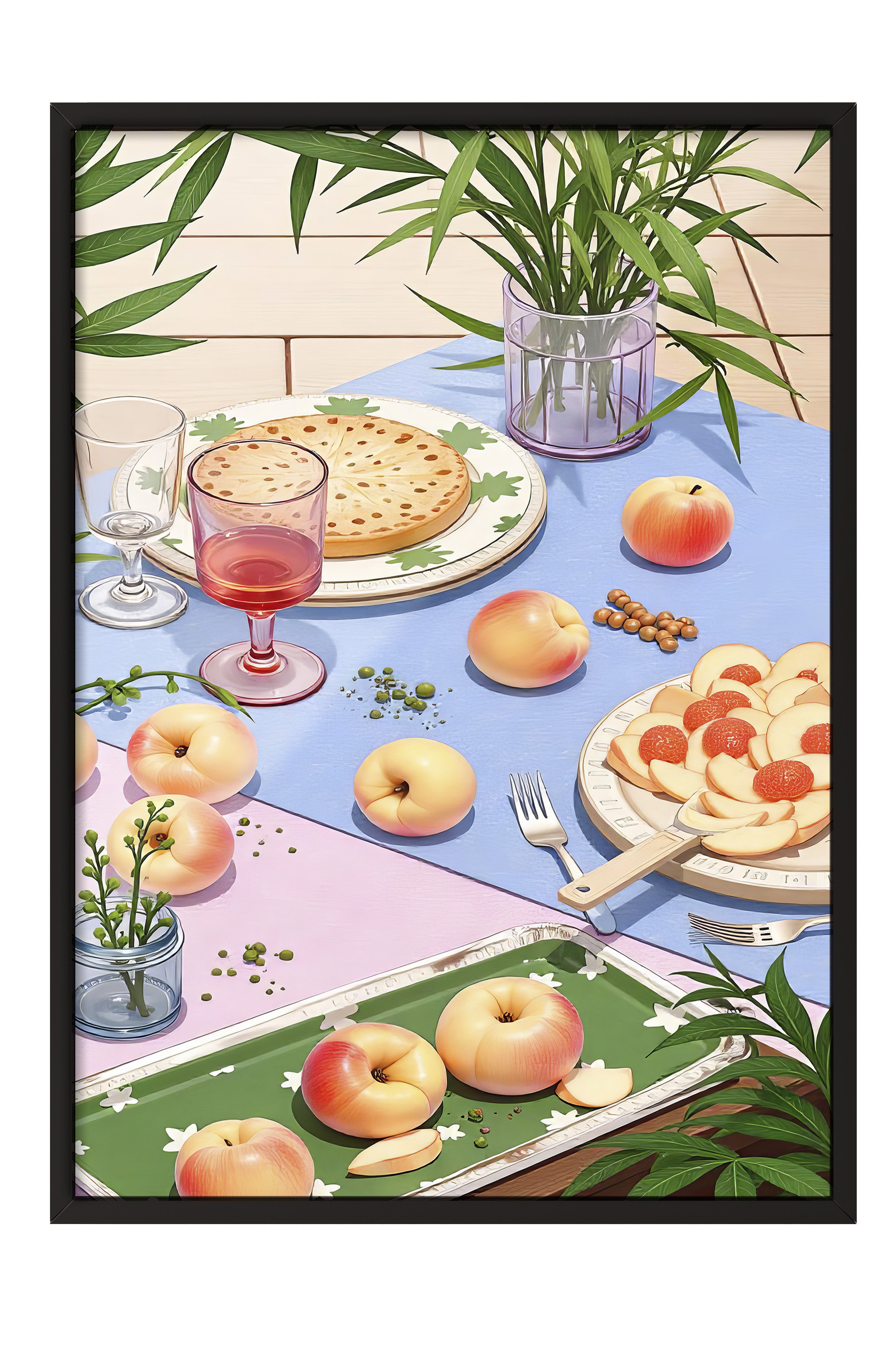 Siyah Çerçeveli Tablo, Piknik, İllüstrasyon, Maximalist, sarı Renk Poster, 2025 Yaz Seçkisi, NO:109781