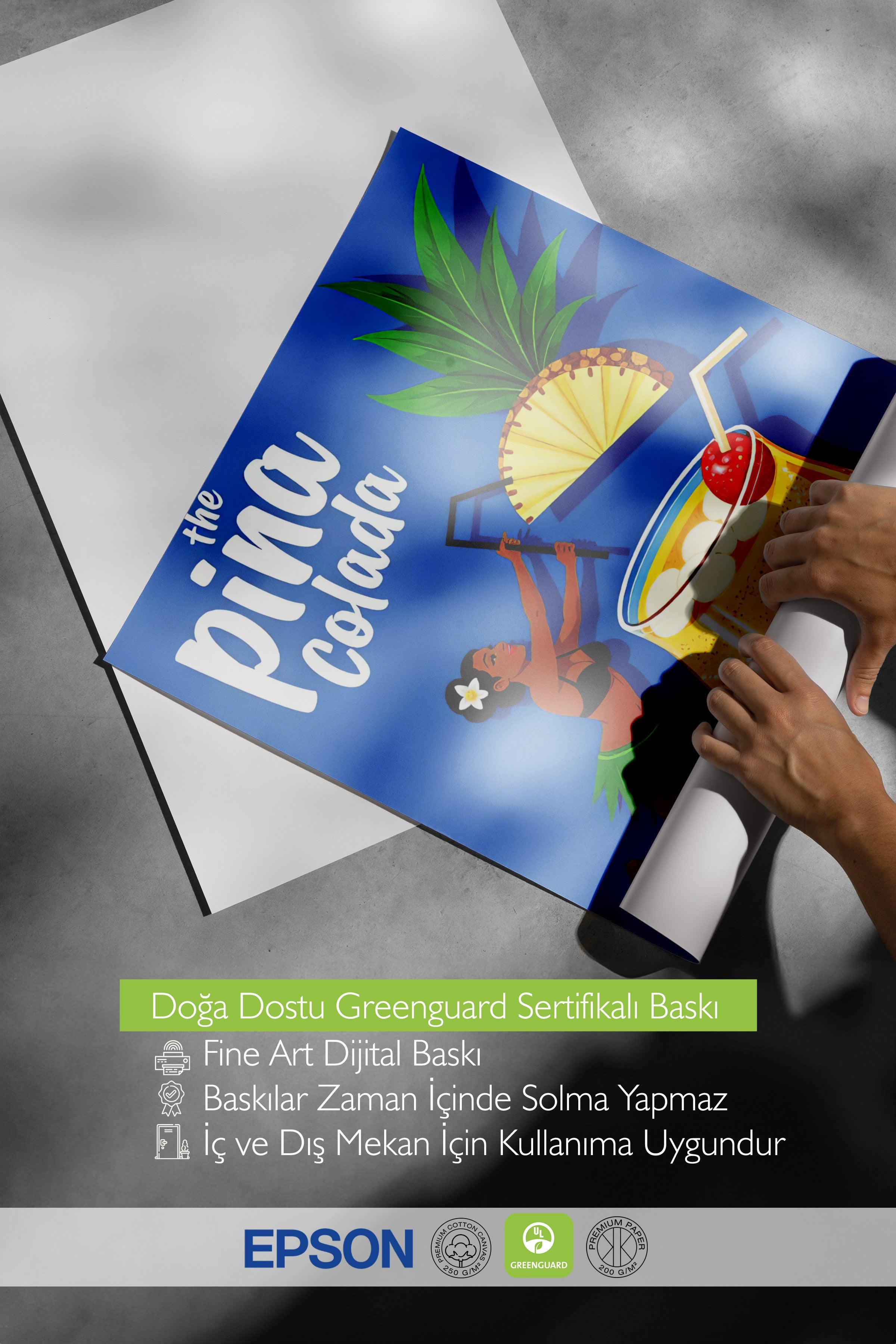 Siyah Çerçeveli Tablo, Pina Colada, İllüstrasyon, Maximalist, Lacivert Renk Poster, 2025 Yaz Seçkisi, NO:109777