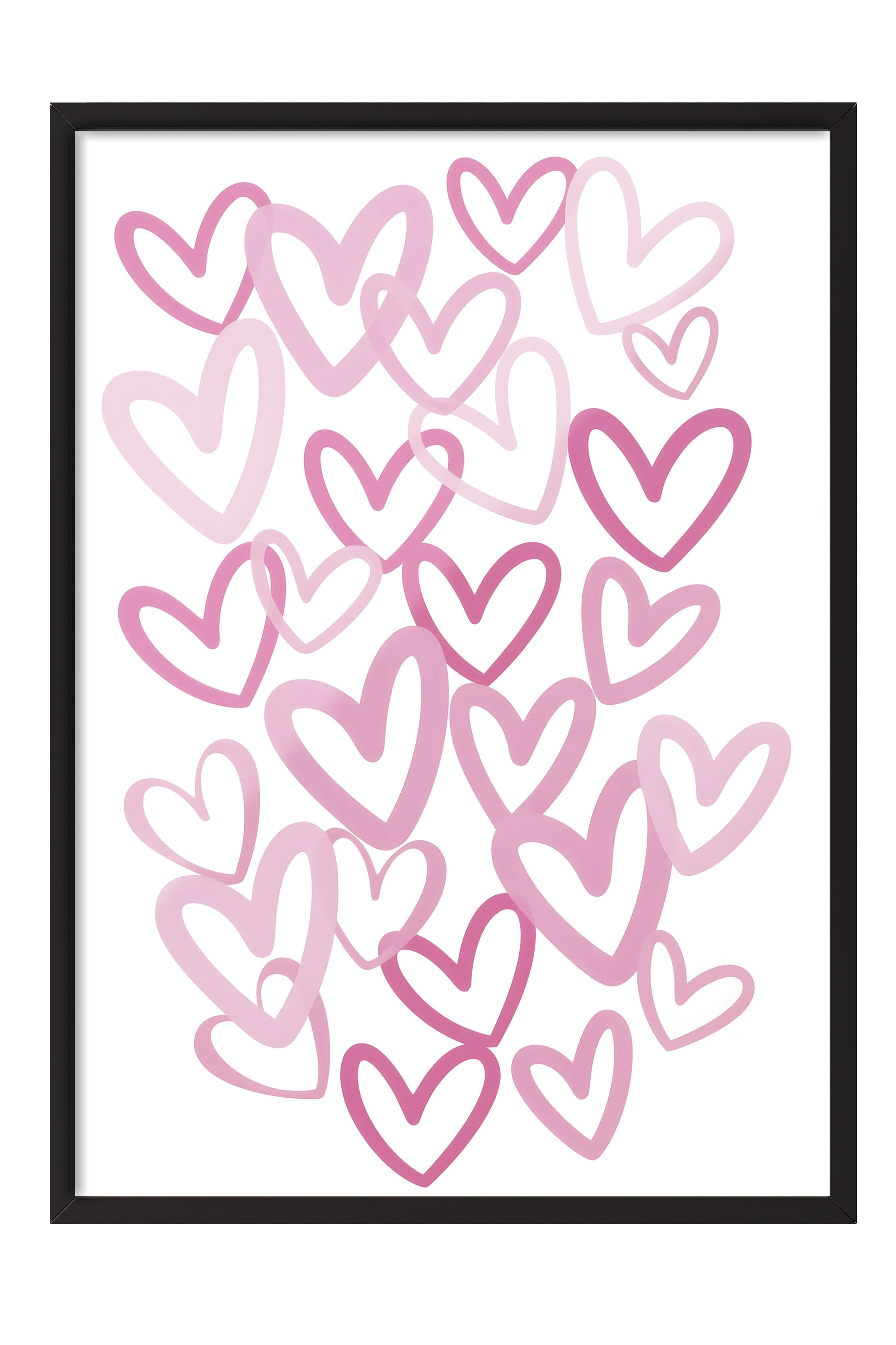 Siyah Çerçeveli Tablo, Pink Hearts, Comfort Serisi Poster ve Duvar Tablosu, NO:108944