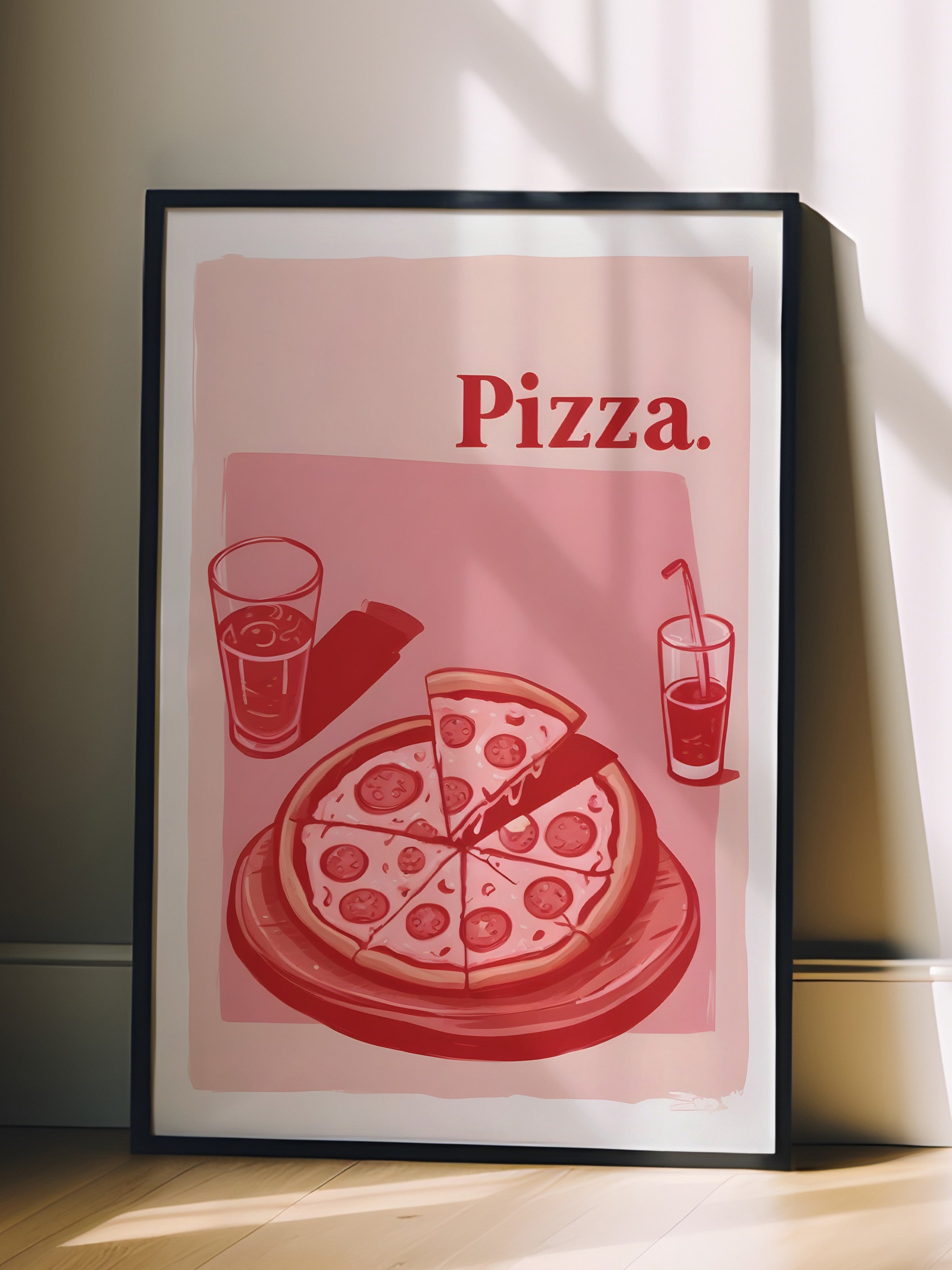 Siyah Çerçeveli Tablo, Pizza., Comfort Serisi Mutfak Duvar Tablosu, NO:109094