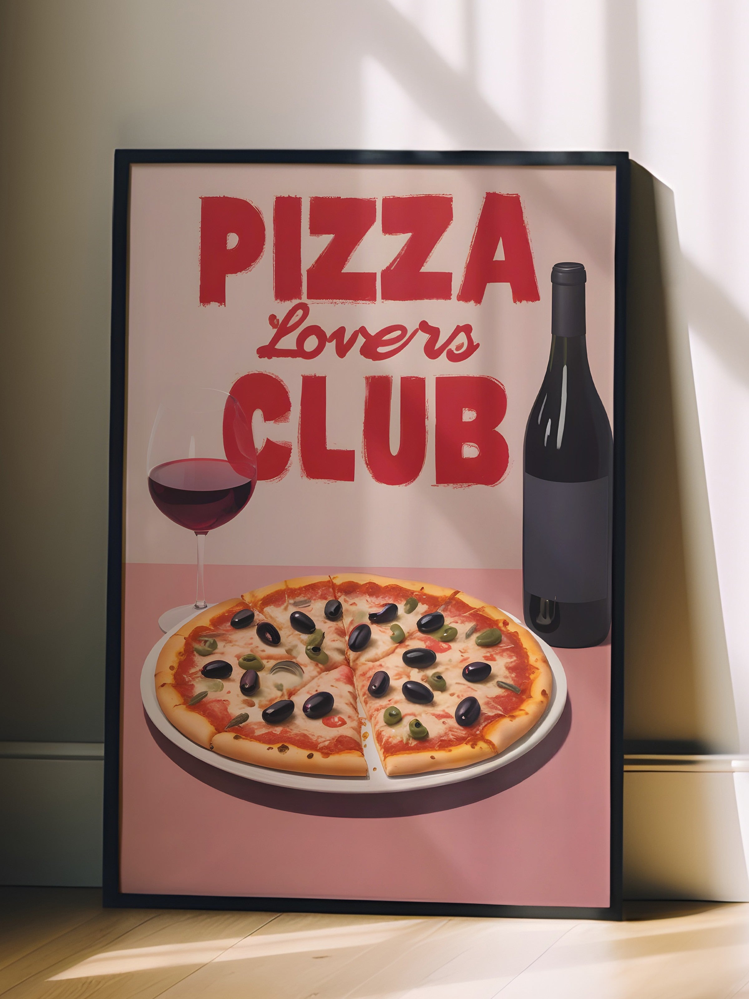 Siyah Çerçeveli Tablo, Pizza Lovers Club, Comfort Serisi Mutfak Duvar Tablosu, NO:109072