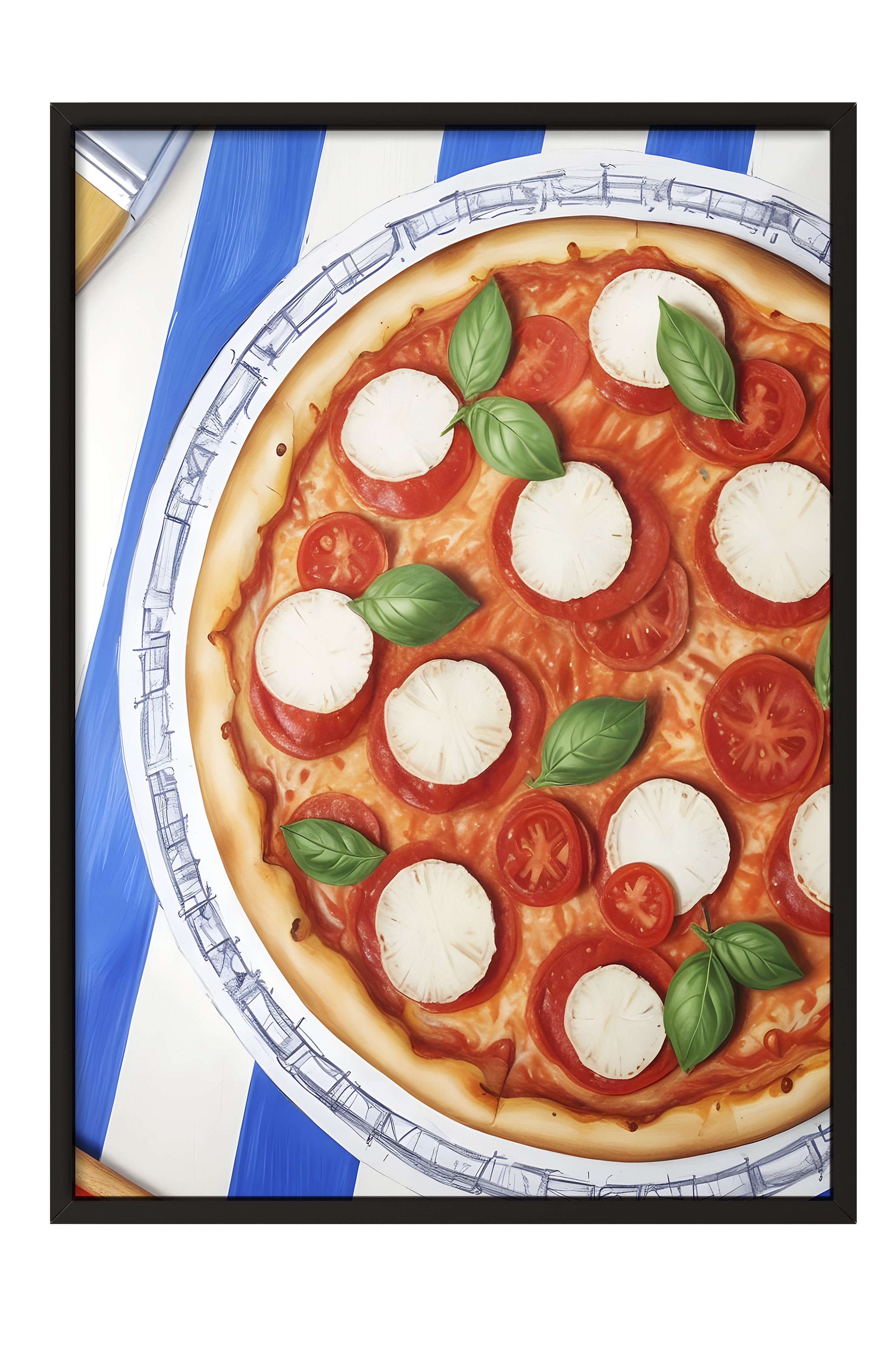 Siyah Çerçeveli Tablo, Pizza Plate, Comfort Serisi Mutfak Duvar Tablosu, NO:109103