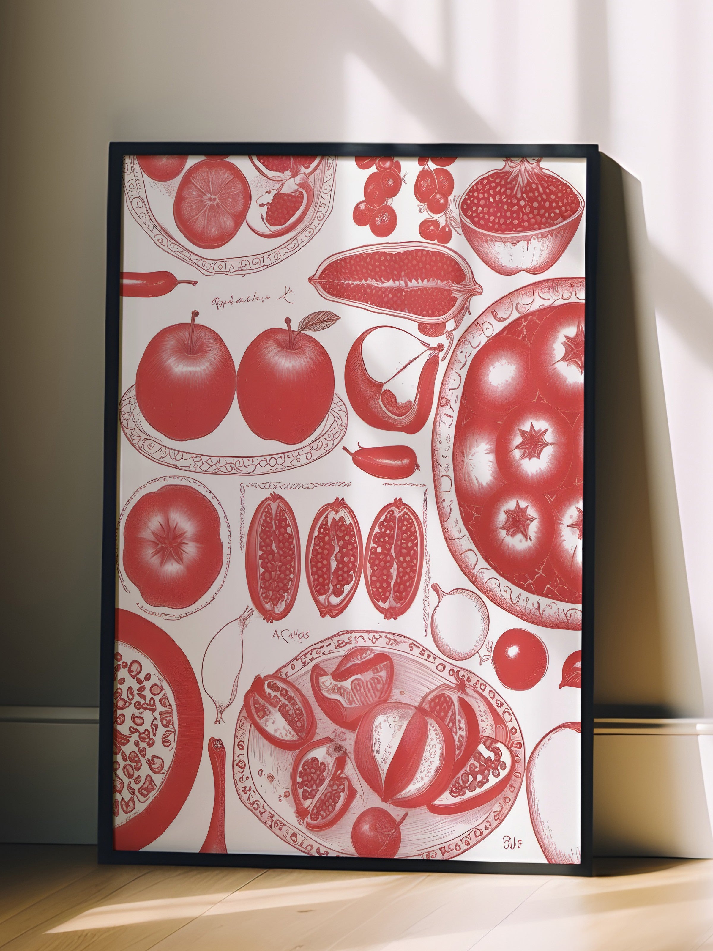 Siyah Çerçeveli Tablo, Pomegranate, Comfort Serisi Mutfak Duvar Tablosu, NO:109159