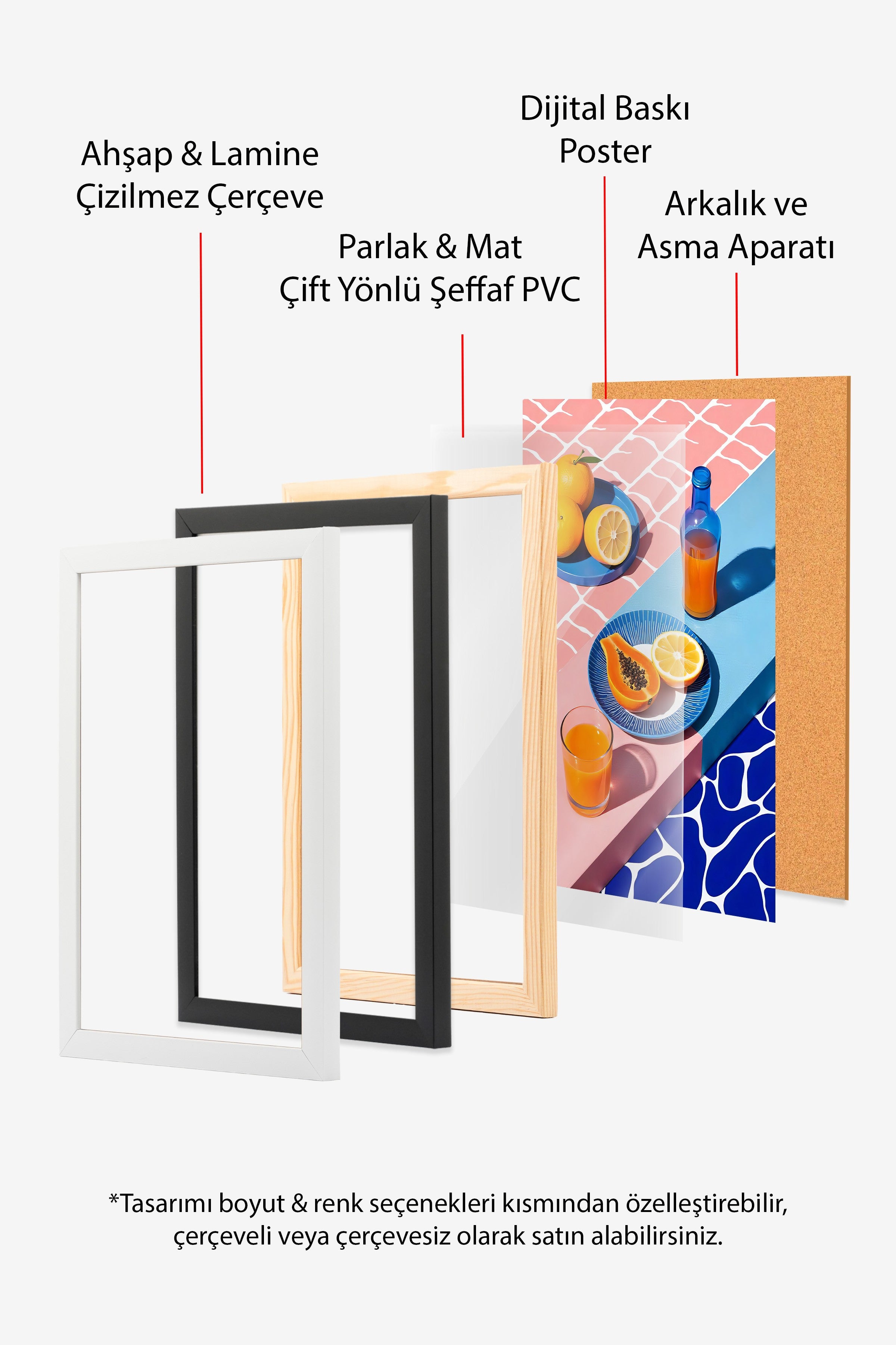 Siyah Çerçeveli Tablo, Portakallar ve Limonlar, İllüstrasyon, Maximalist, Pembe Renk Poster, 2025 Yaz Seçkisi, NO:109787