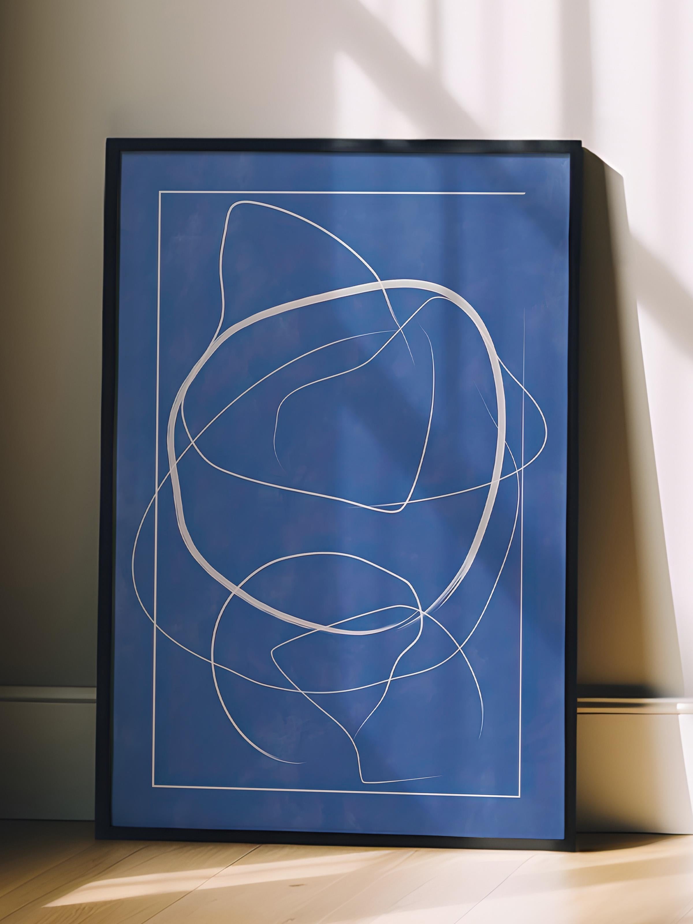 Siyah Çerçeveli Tablo, Poster ve Çerçeve Seti, Abstract Blue Lines Comfort Serisi NO:108601