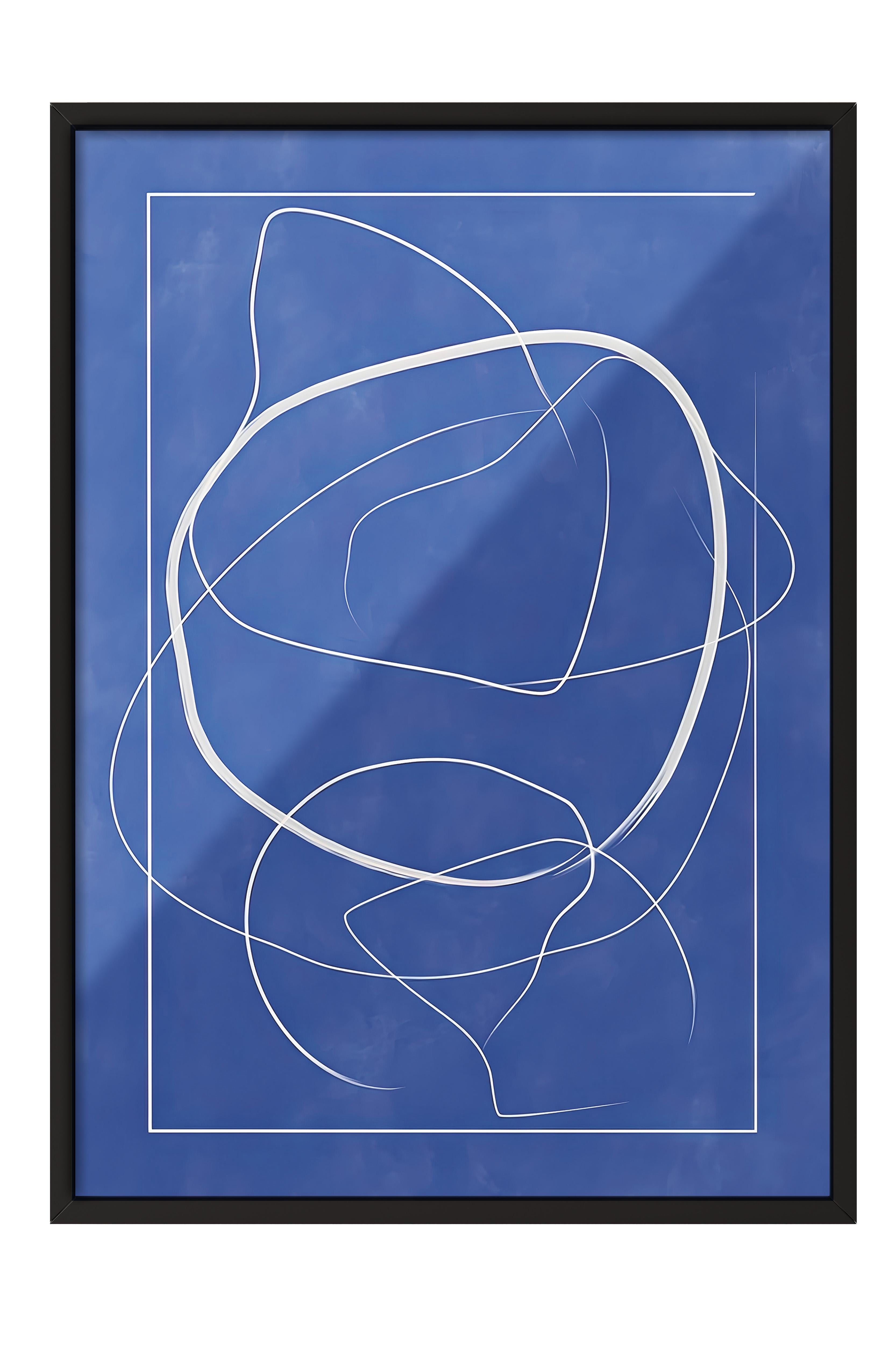 Siyah Çerçeveli Tablo, Poster ve Çerçeve Seti, Abstract Blue Lines Comfort Serisi NO:108601