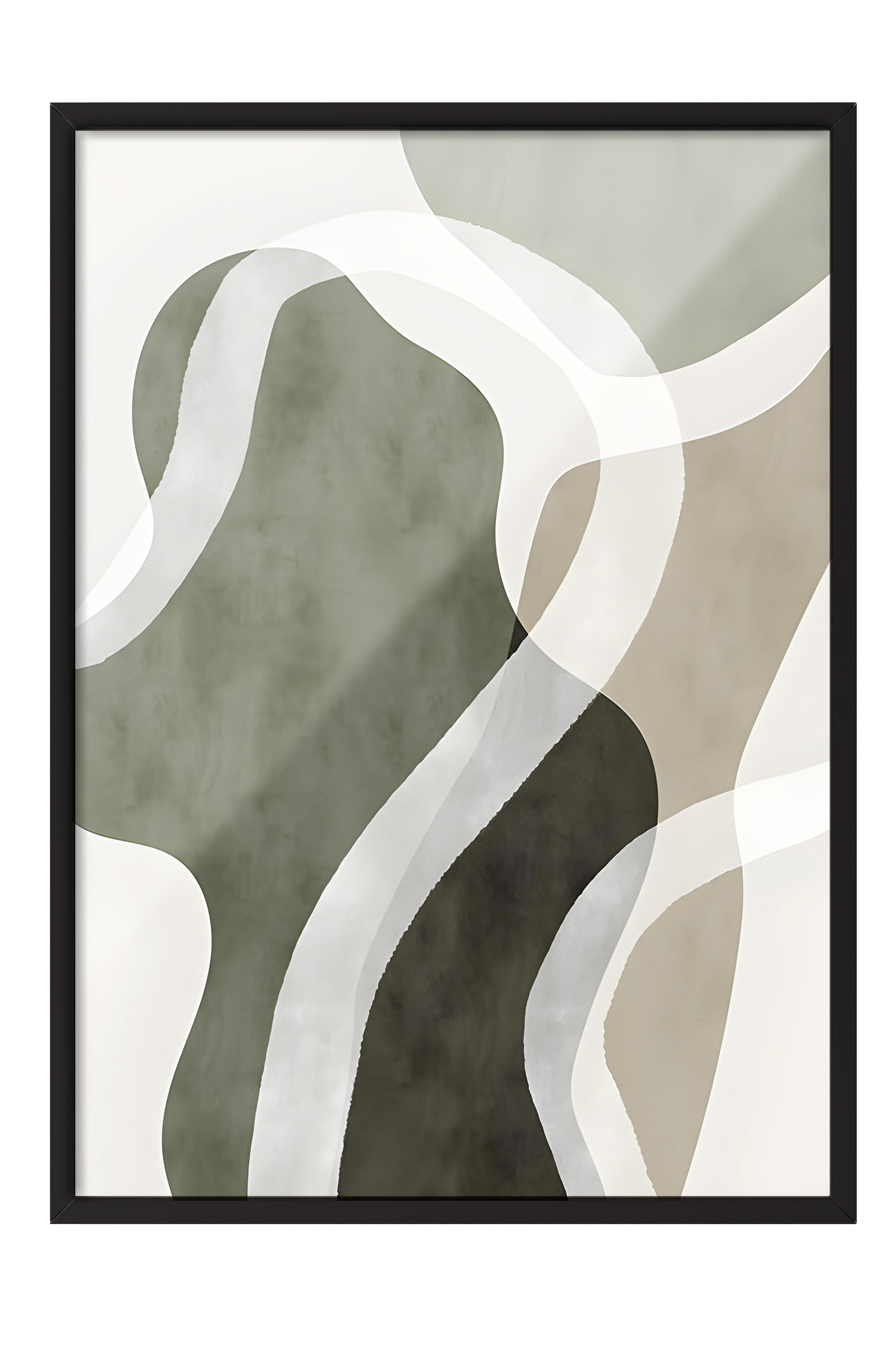 Siyah Çerçeveli Tablo, Poster ve Çerçeve Seti, Abstract Green Shapes No1 Comfort Serisi NO:108592