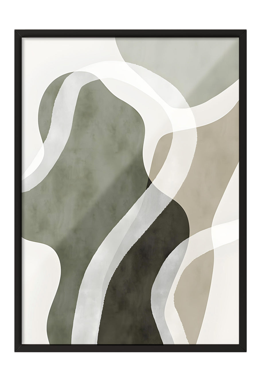 Siyah Çerçeveli Tablo, Poster ve Çerçeve Seti, Abstract Green Shapes No1 Comfort Serisi NO:108592