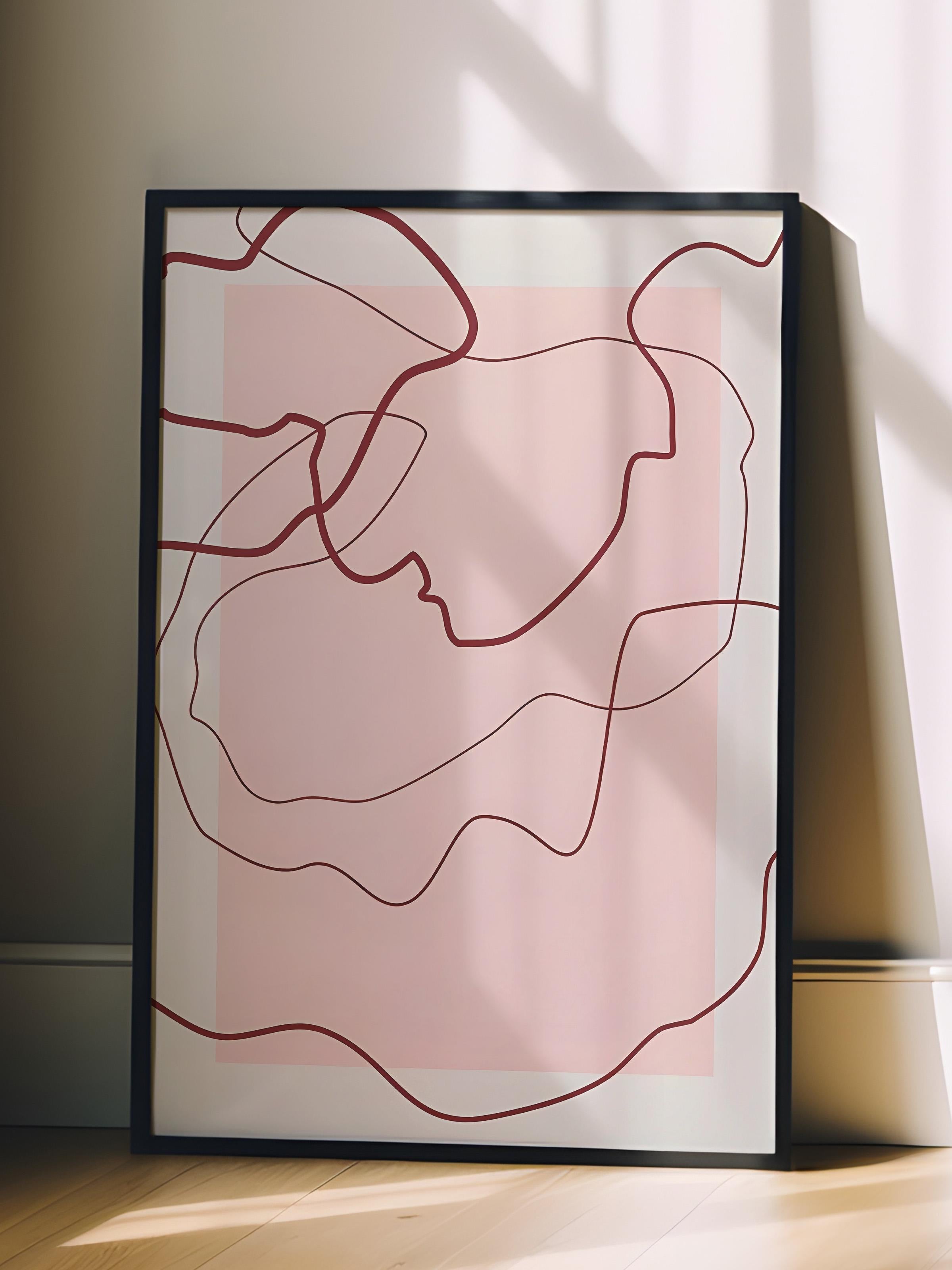 Siyah Çerçeveli Tablo, Poster ve Çerçeve Seti, Abstract Red Lines Comfort Serisi NO:108705