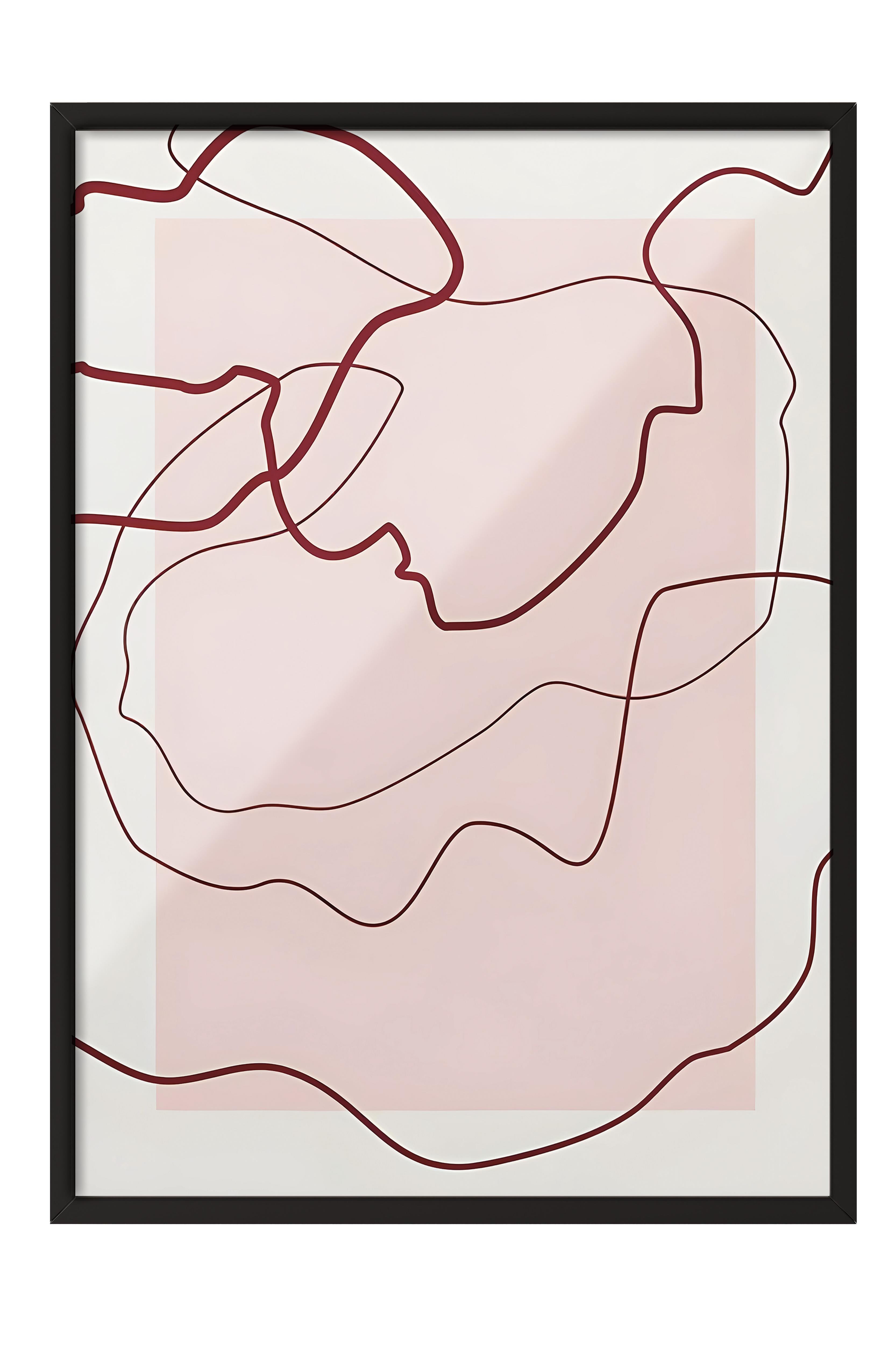 Siyah Çerçeveli Tablo, Poster ve Çerçeve Seti, Abstract Red Lines Comfort Serisi NO:108705