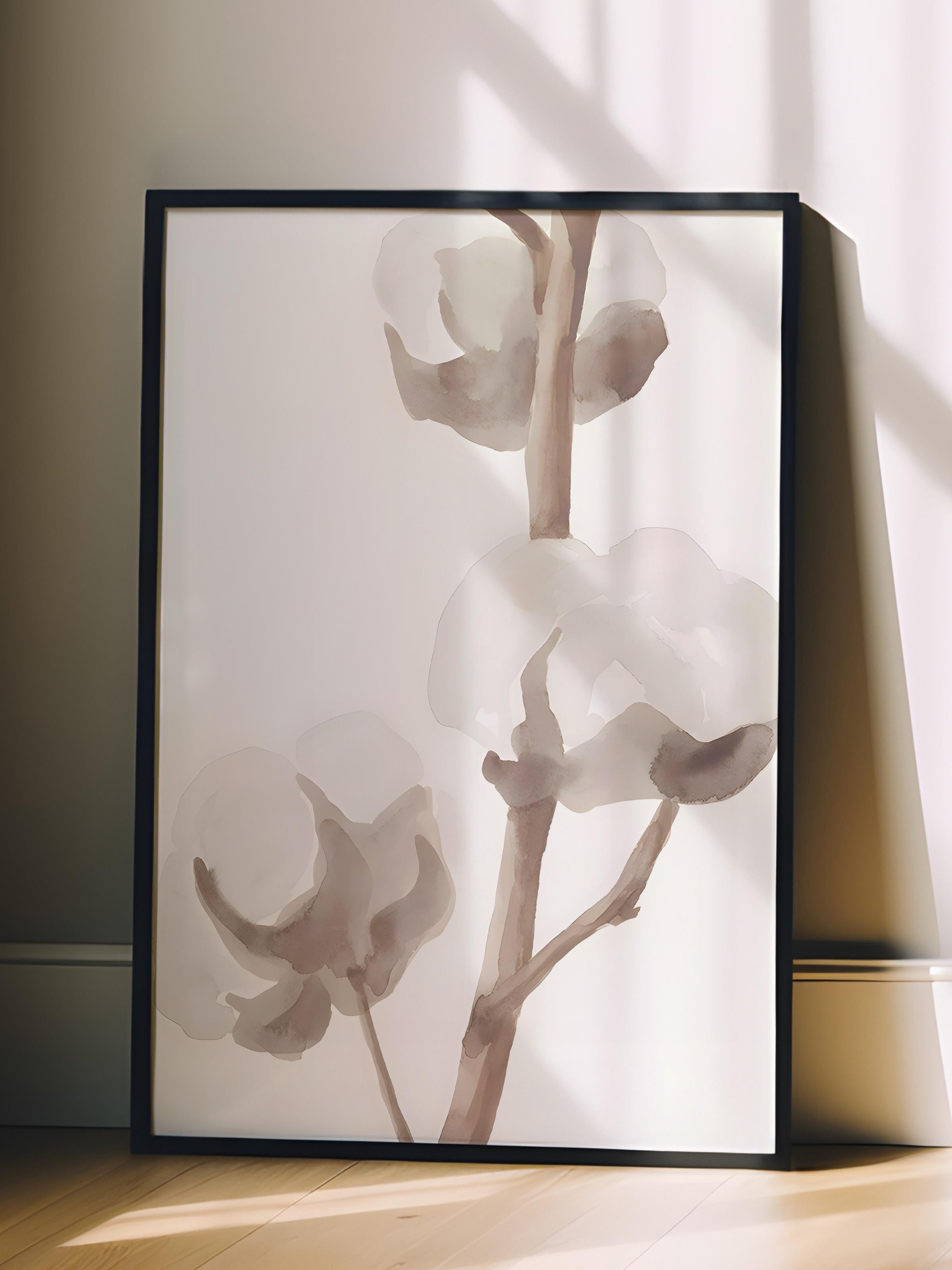 Siyah Çerçeveli Tablo, Poster ve Çerçeve Seti, Aquarelle Cotton Flowers Comfort Serisi NO:108584