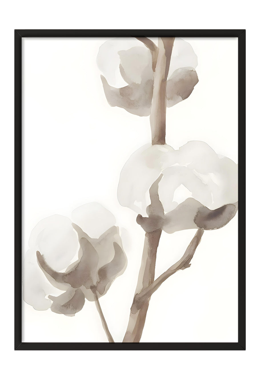 Siyah Çerçeveli Tablo, Poster ve Çerçeve Seti, Aquarelle Cotton Flowers Comfort Serisi NO:108584