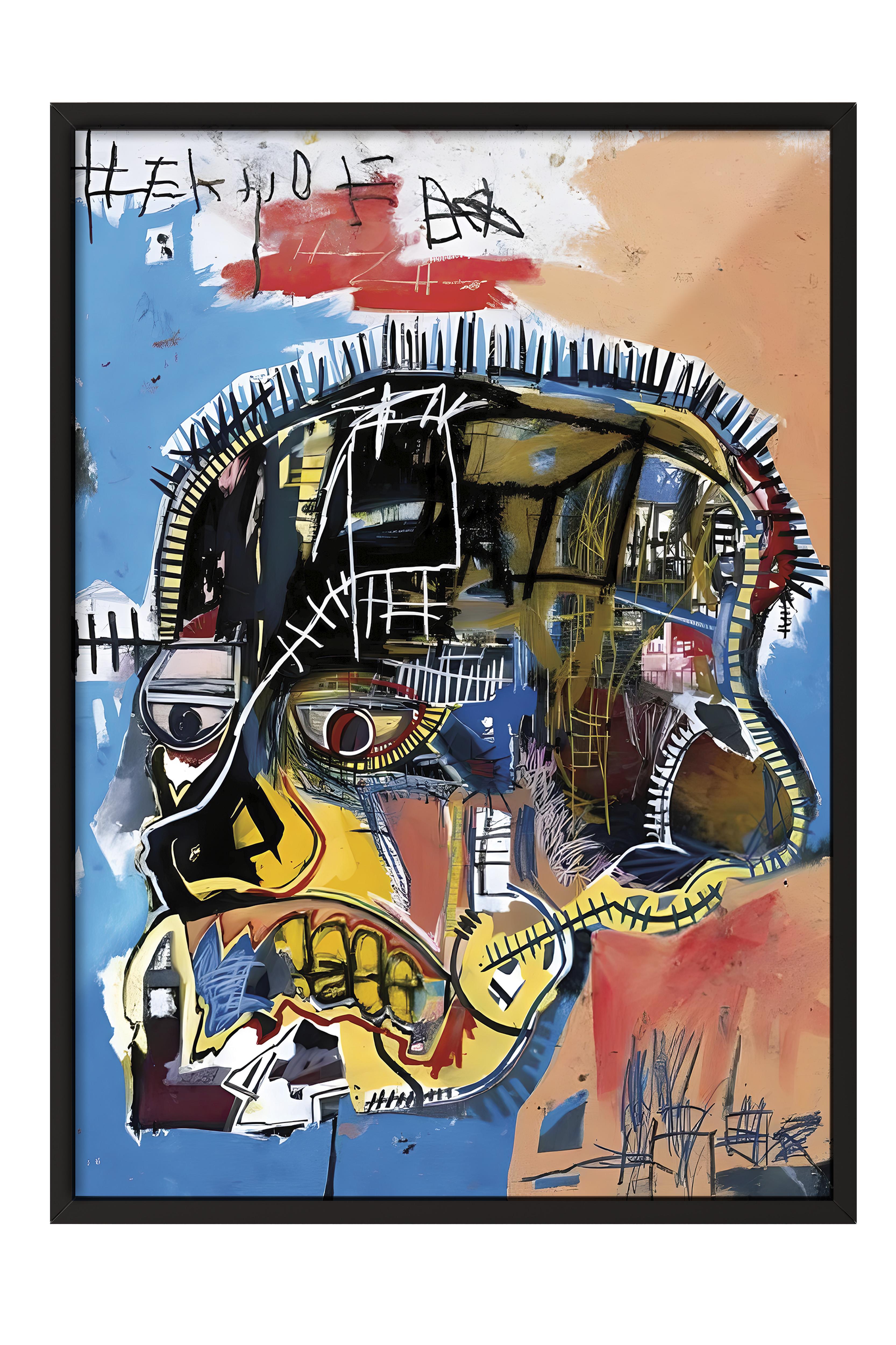 Siyah Çerçeveli Tablo, Poster ve Çerçeve Seti, Basquiat Skull Comfort Serisi NO:108692