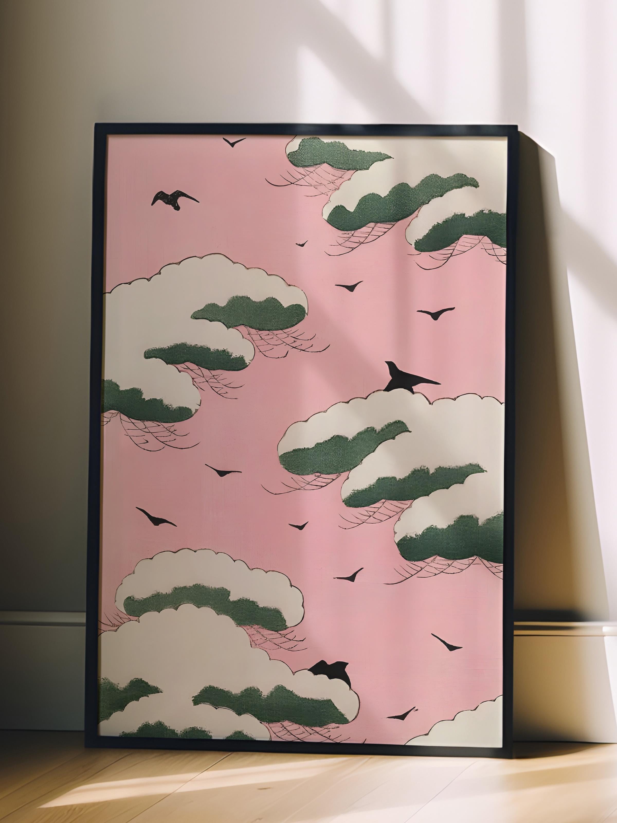 Siyah Çerçeveli Tablo, Poster ve Çerçeve Seti, Bijutsu Sekai - Pink Sky Comfort Serisi NO:108718