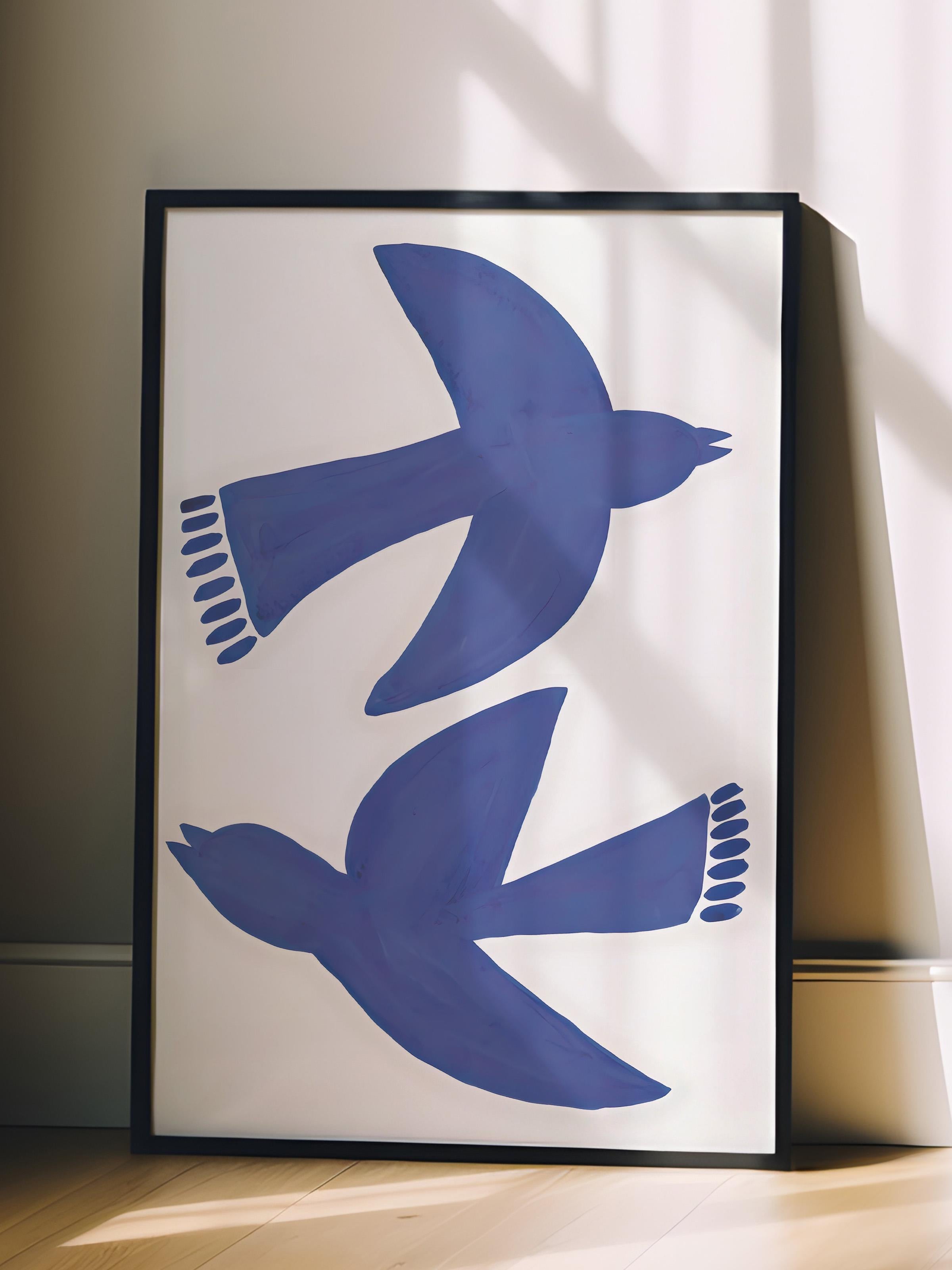 Siyah Çerçeveli Tablo, Poster ve Çerçeve Seti, Bluebirds Fly Comfort Serisi NO:108602