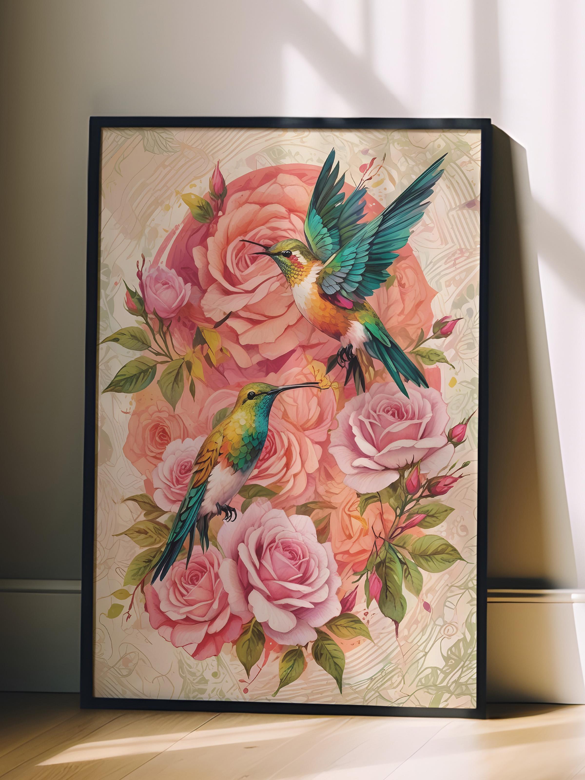 Siyah Çerçeveli Tablo, Poster ve Çerçeve Seti, Candy Garden - Paradise Birds Comfort Serisi NO:108616