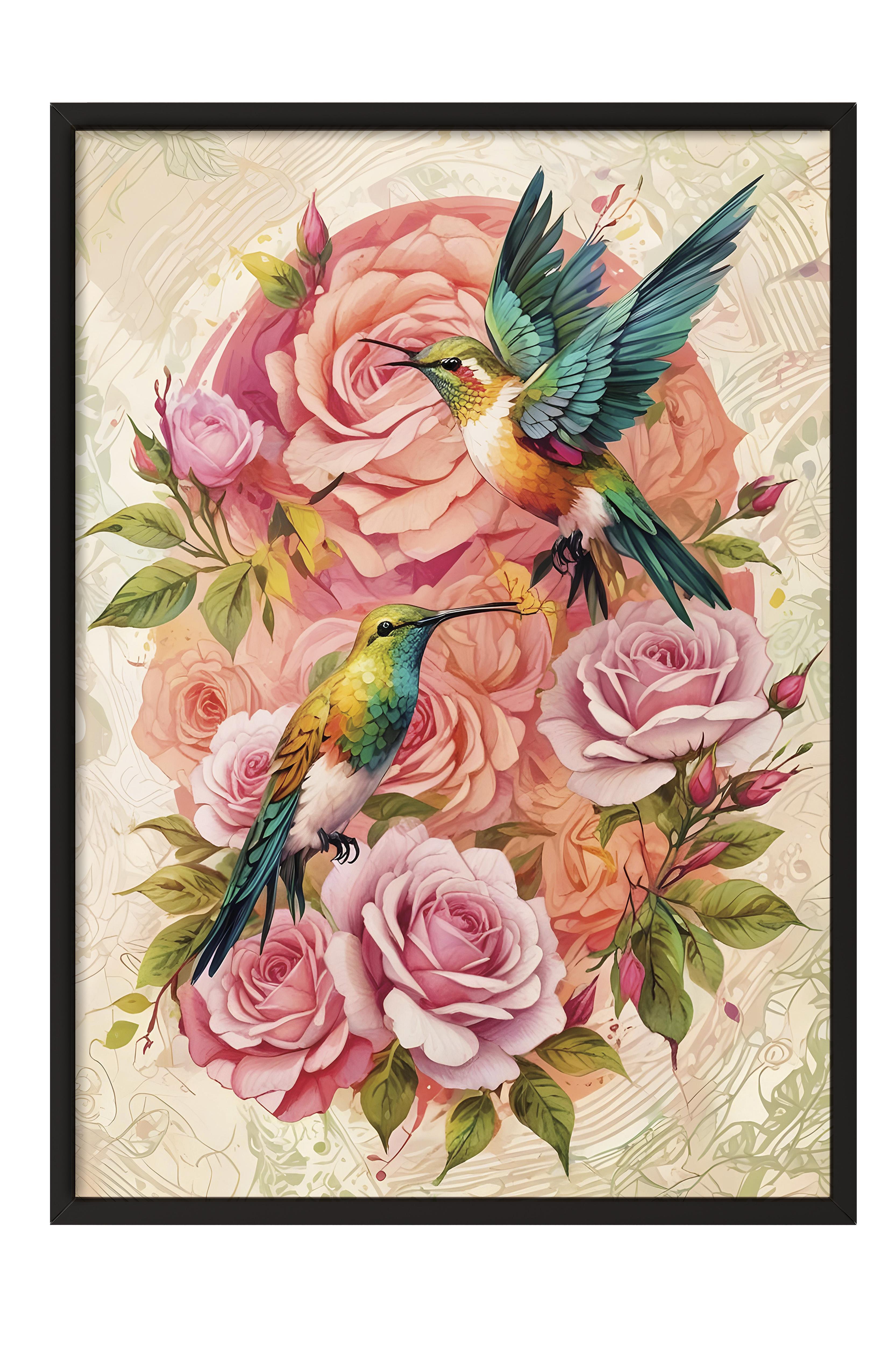 Siyah Çerçeveli Tablo, Poster ve Çerçeve Seti, Candy Garden - Paradise Birds Comfort Serisi NO:108616