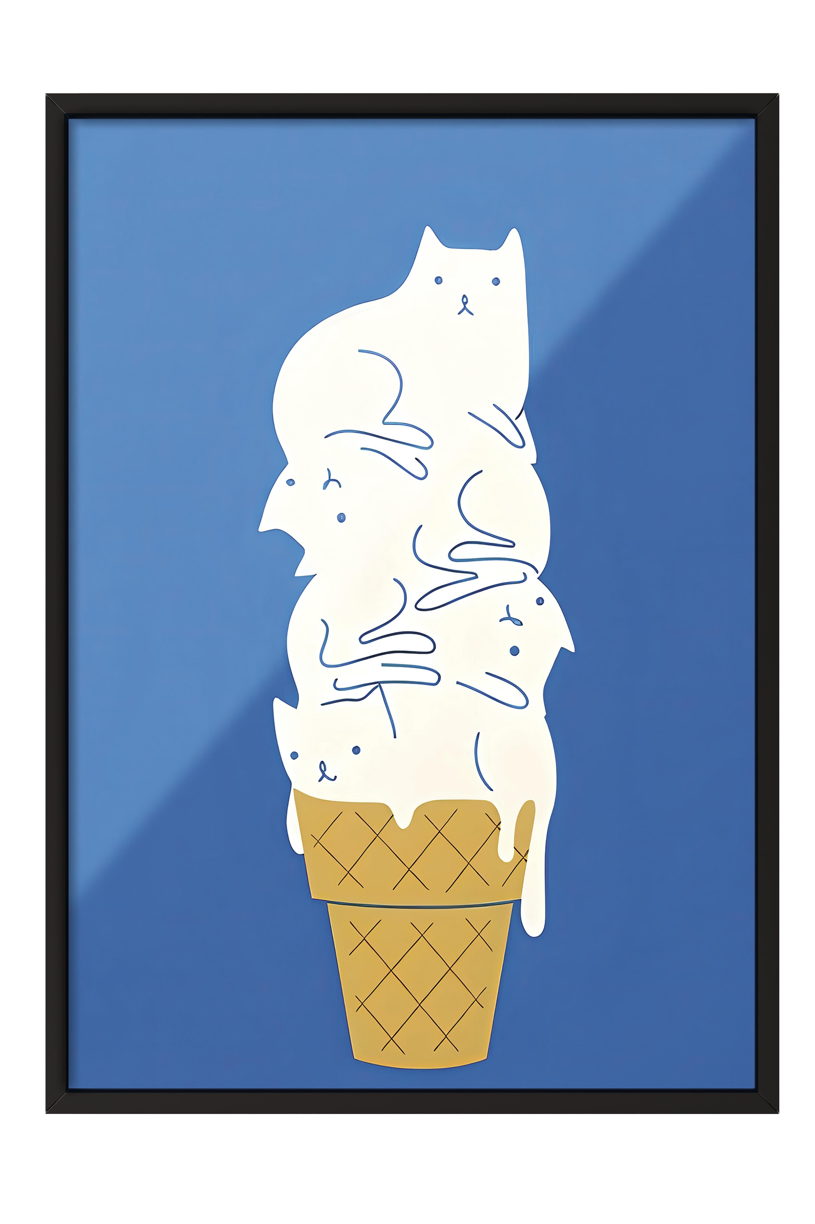 Siyah Çerçeveli Tablo, Poster ve Çerçeve Seti, Cats Ice Cream Comfort Serisi NO:108731