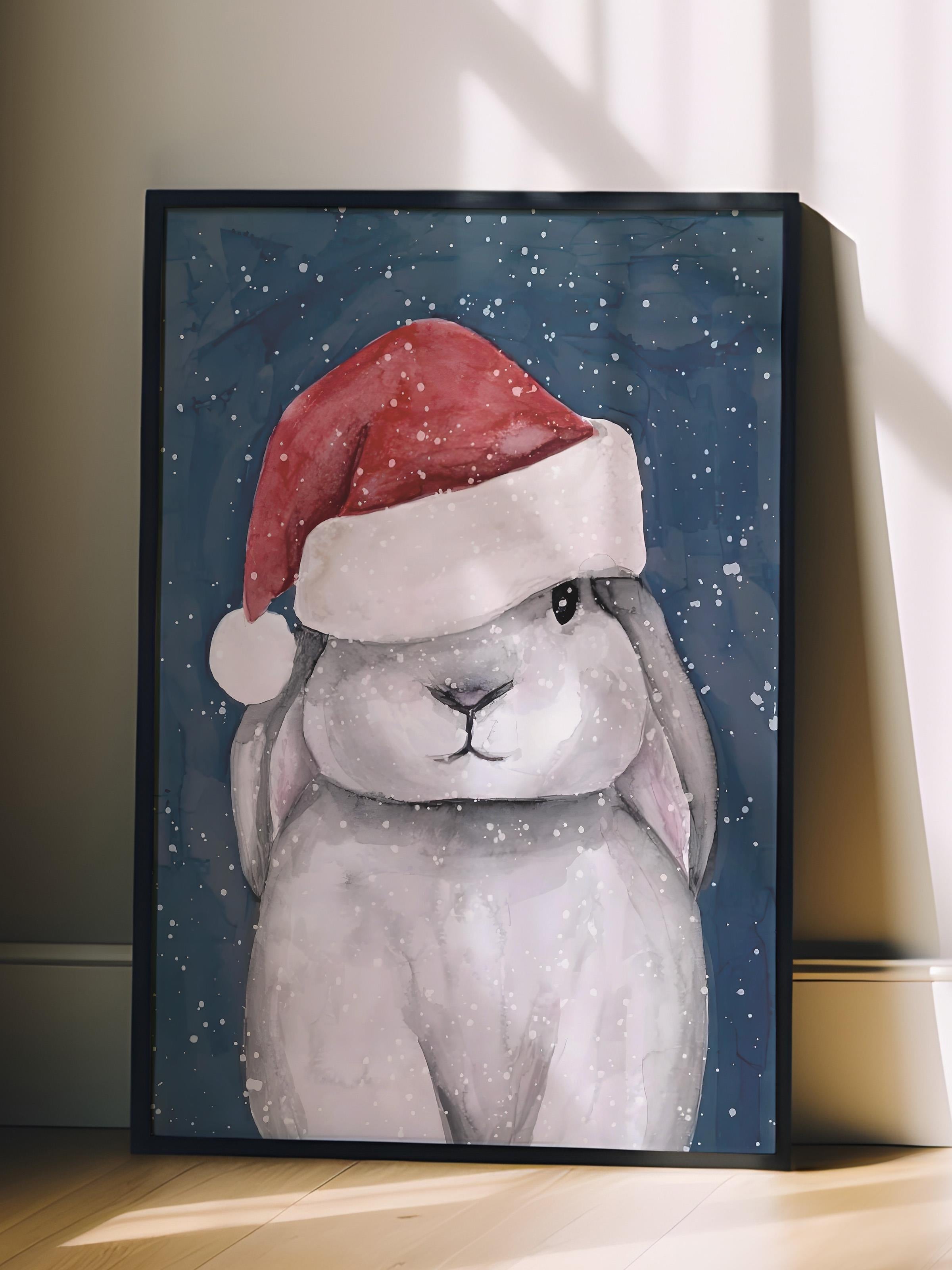 Siyah Çerçeveli Tablo, Yılbaşı Poster, Yılbaşı Dekoru,Christmas Bunny Comfort Serisi NO:108661