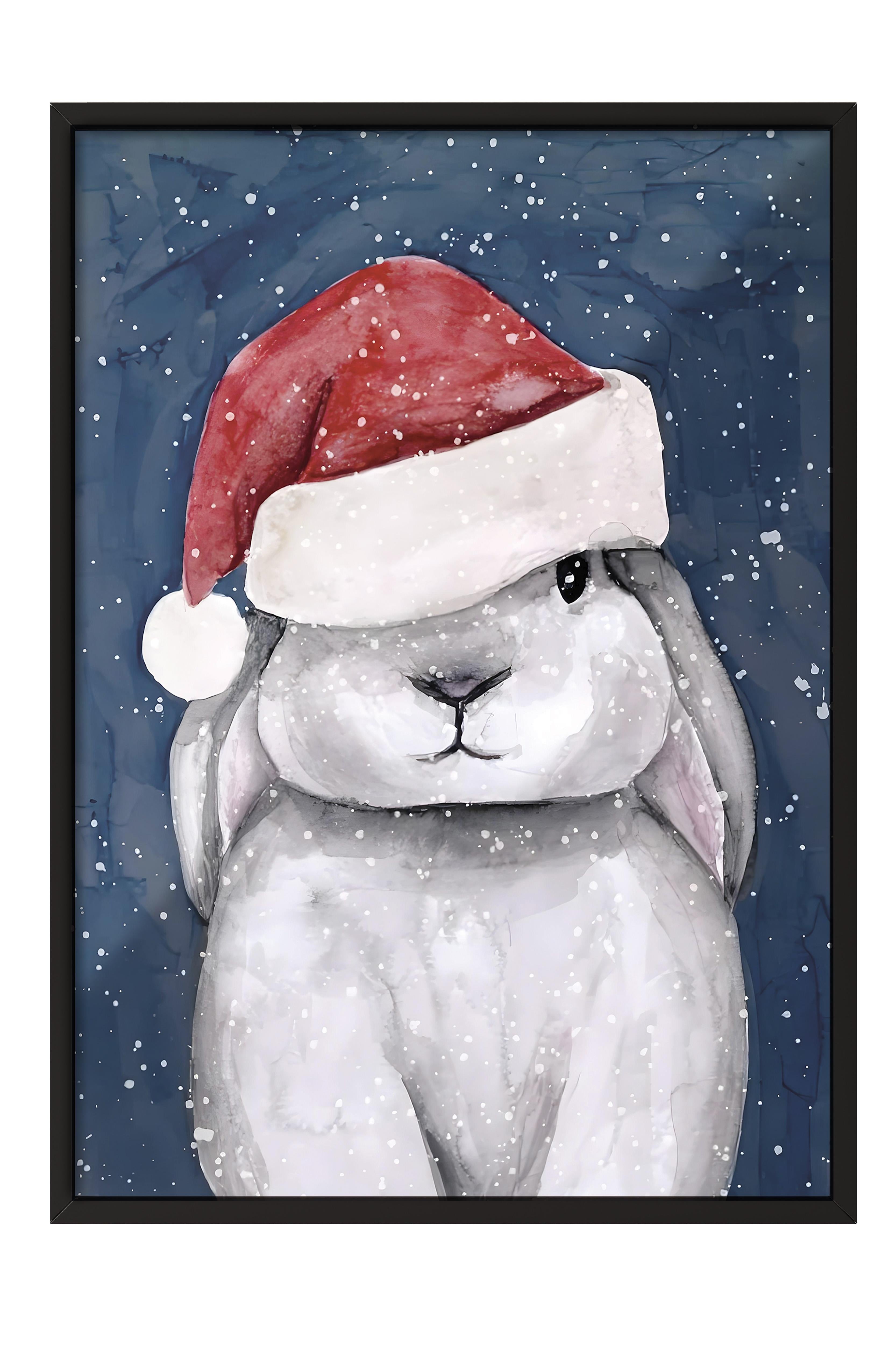 Siyah Çerçeveli Tablo, Yılbaşı Poster, Yılbaşı Dekoru,Christmas Bunny Comfort Serisi NO:108661