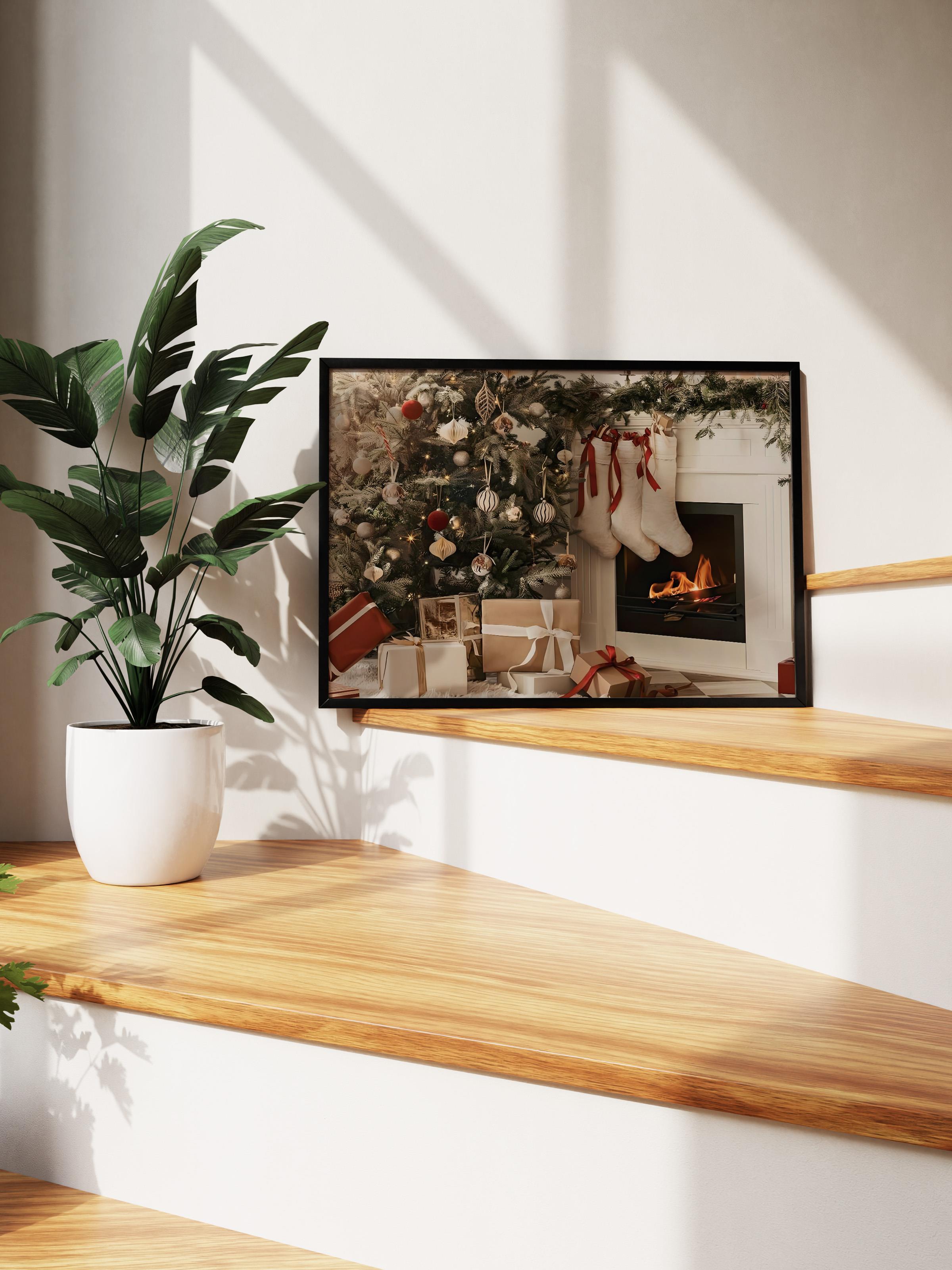 Siyah Çerçeveli Tablo, Yılbaşı Poster, Yılbaşı Dekoru,Christmas Morning Comfort Serisi NO:108635