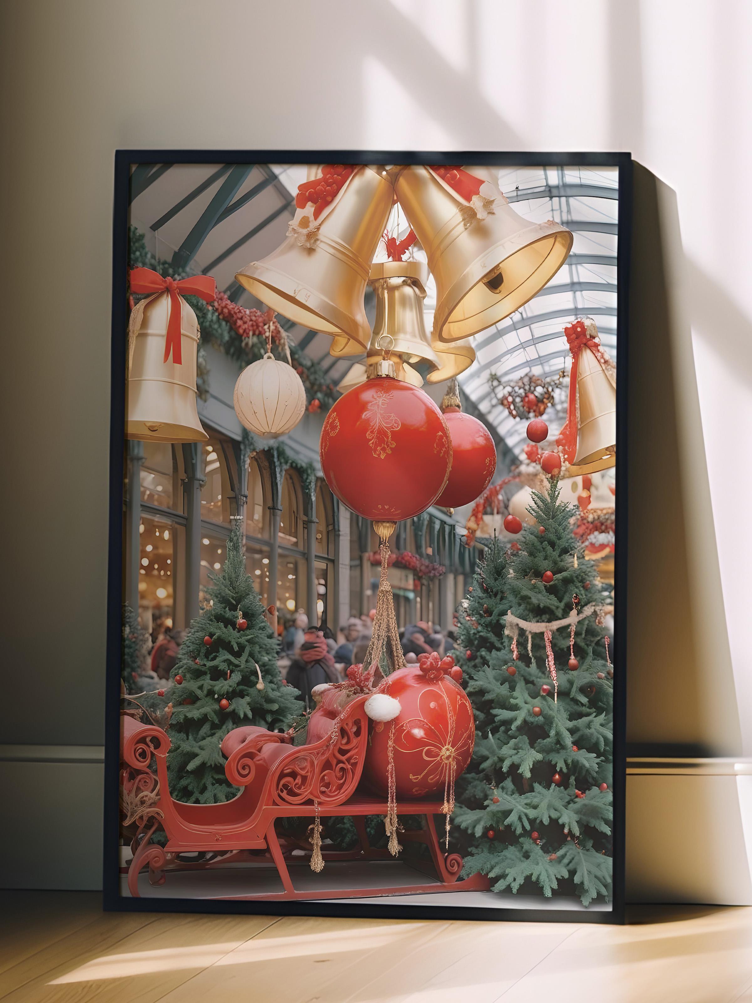Siyah Çerçeveli Tablo, Yılbaşı Poster, Yılbaşı Dekoru,Christmas Station Comfort Serisi NO:108634