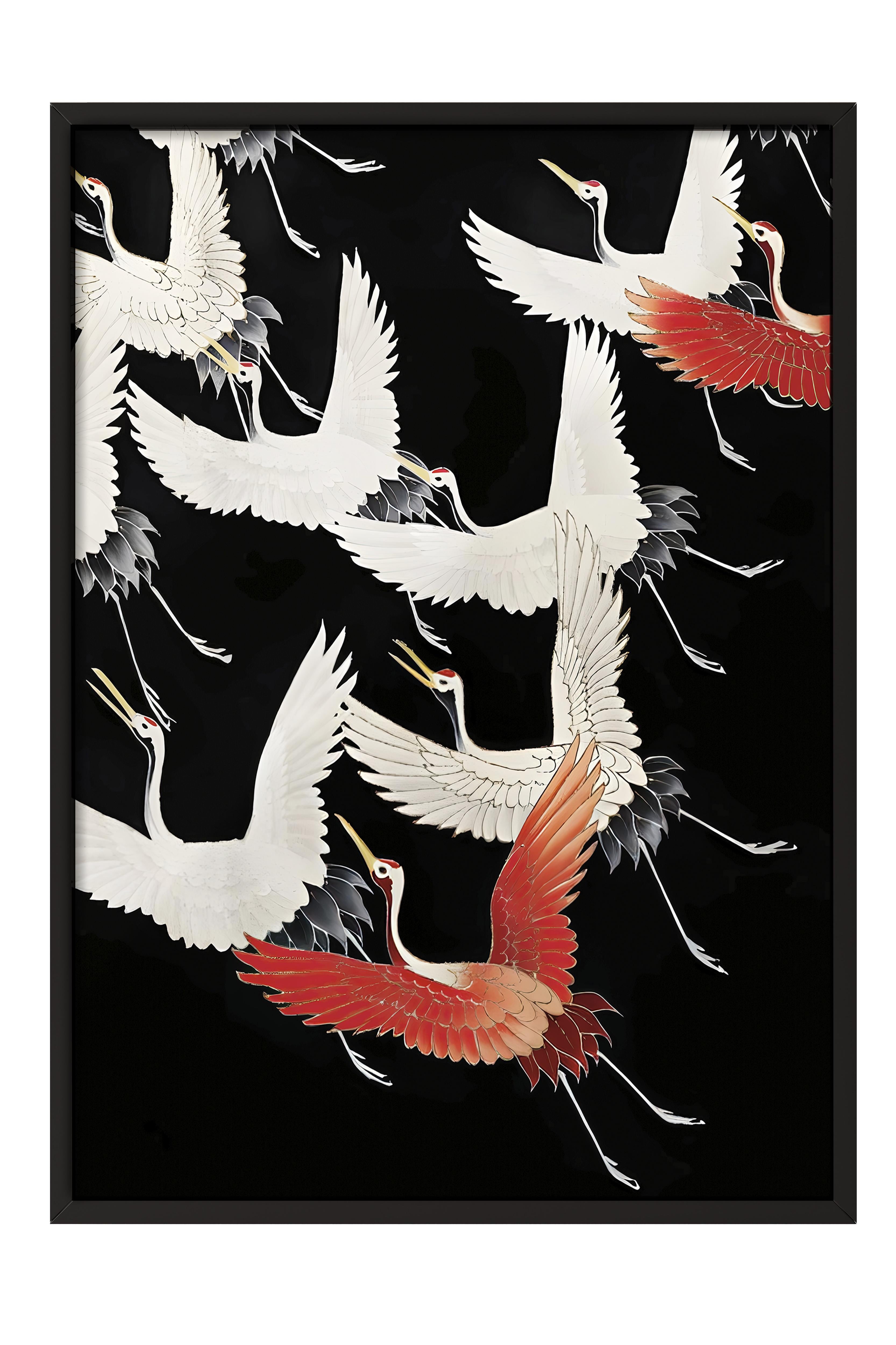Siyah Çerçeveli Tablo, Poster ve Çerçeve Seti, Crane Birds Black Comfort Serisi NO:108724