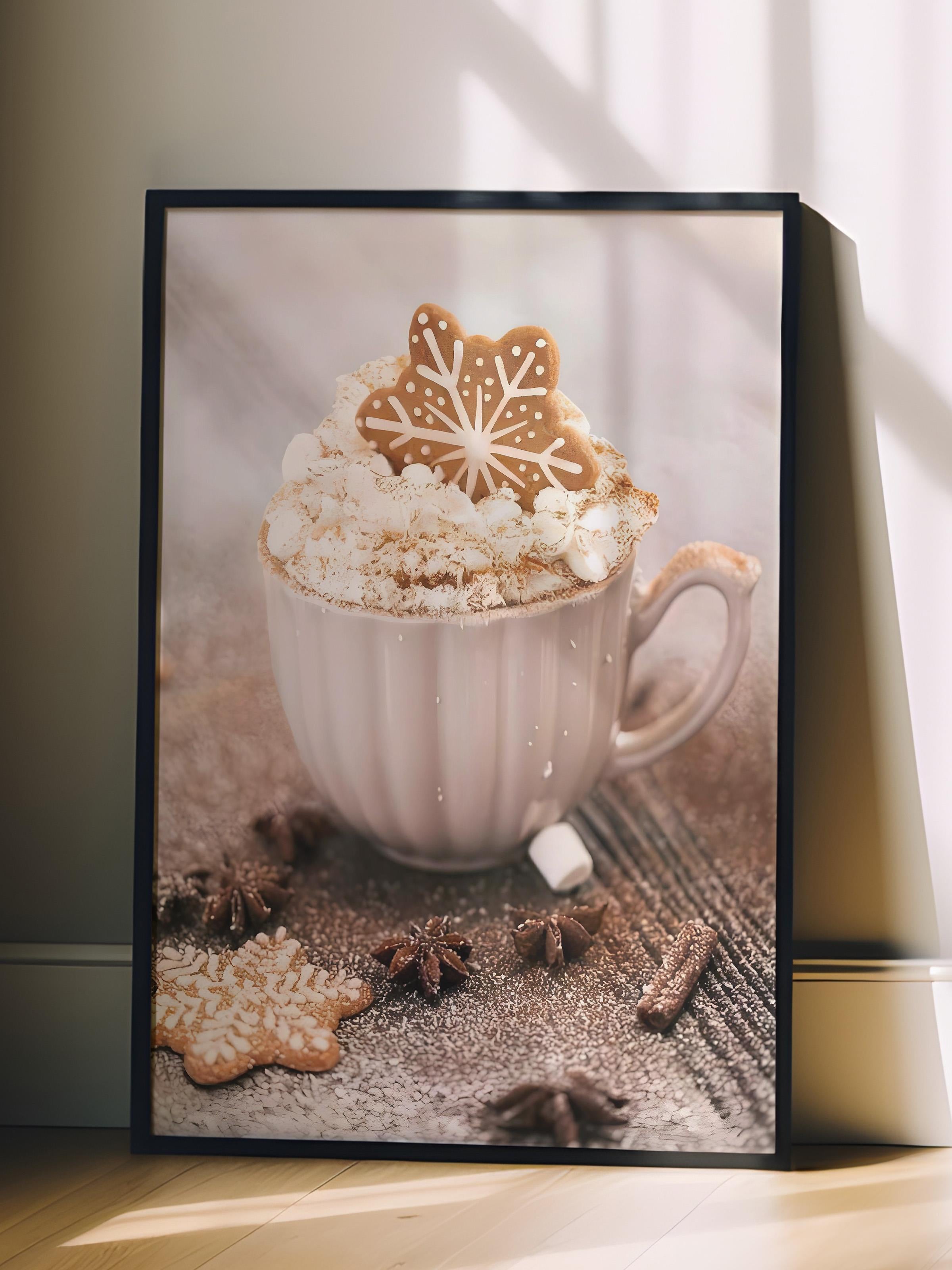 Siyah Çerçeveli Tablo, Yılbaşı Poster, Yılbaşı Dekoru,Creamy Hot Cocoa Comfort Serisi NO:108631