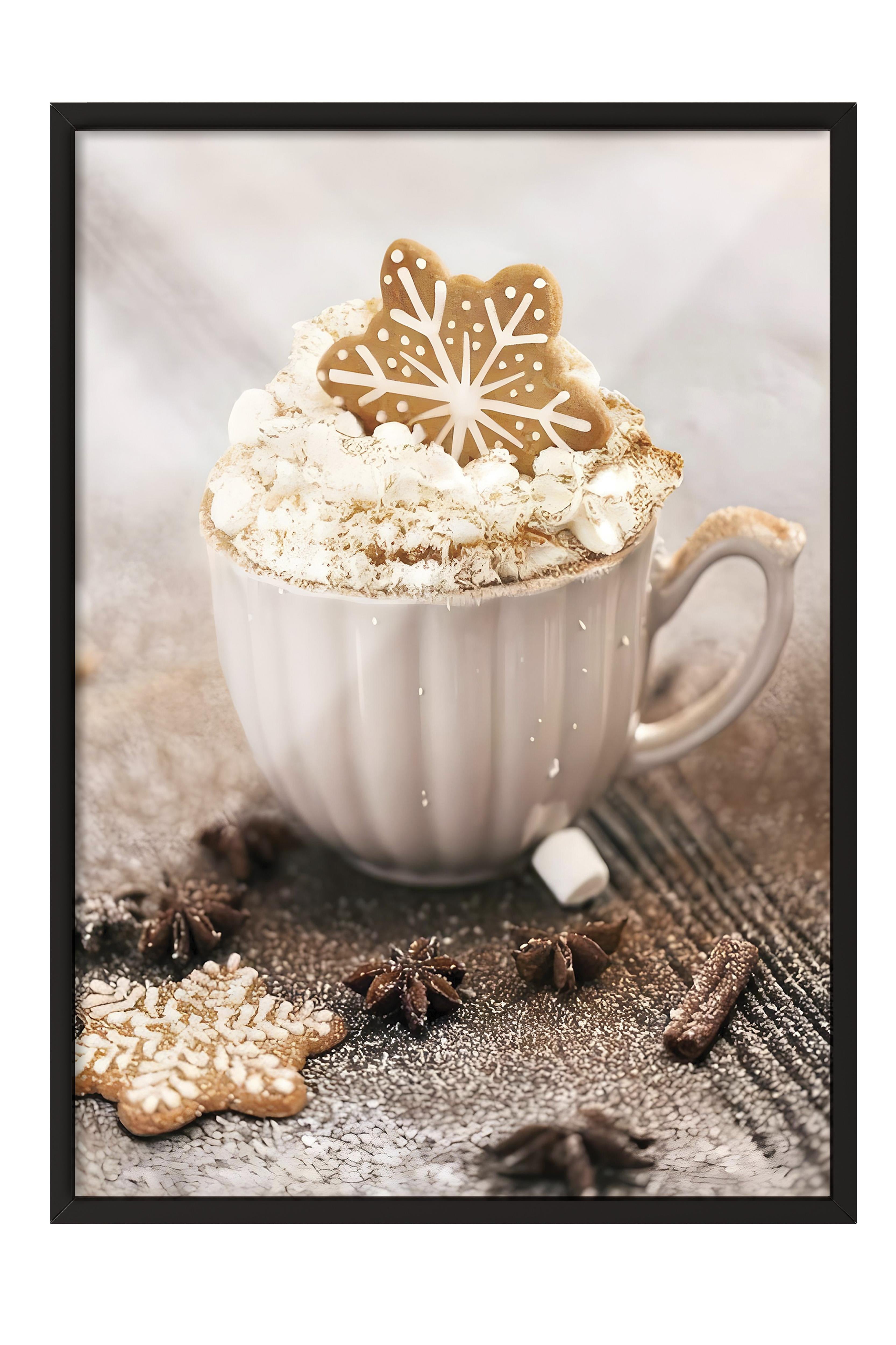 Siyah Çerçeveli Tablo, Yılbaşı Poster, Yılbaşı Dekoru,Creamy Hot Cocoa Comfort Serisi NO:108631