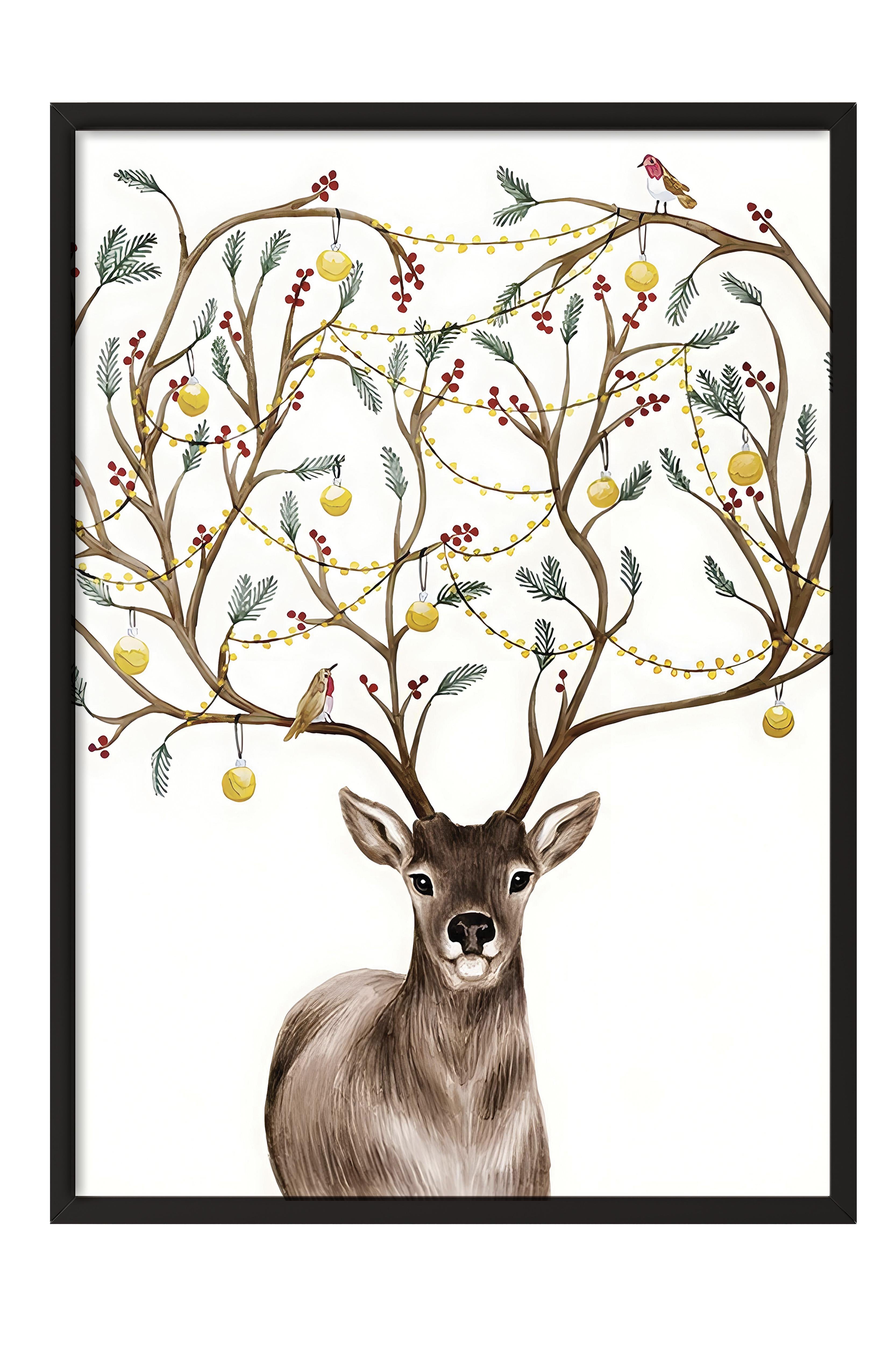 Siyah Çerçeveli Tablo, Yılbaşı Poster, Yılbaşı Dekoru,Decorated Deer Comfort Serisi NO:108642
