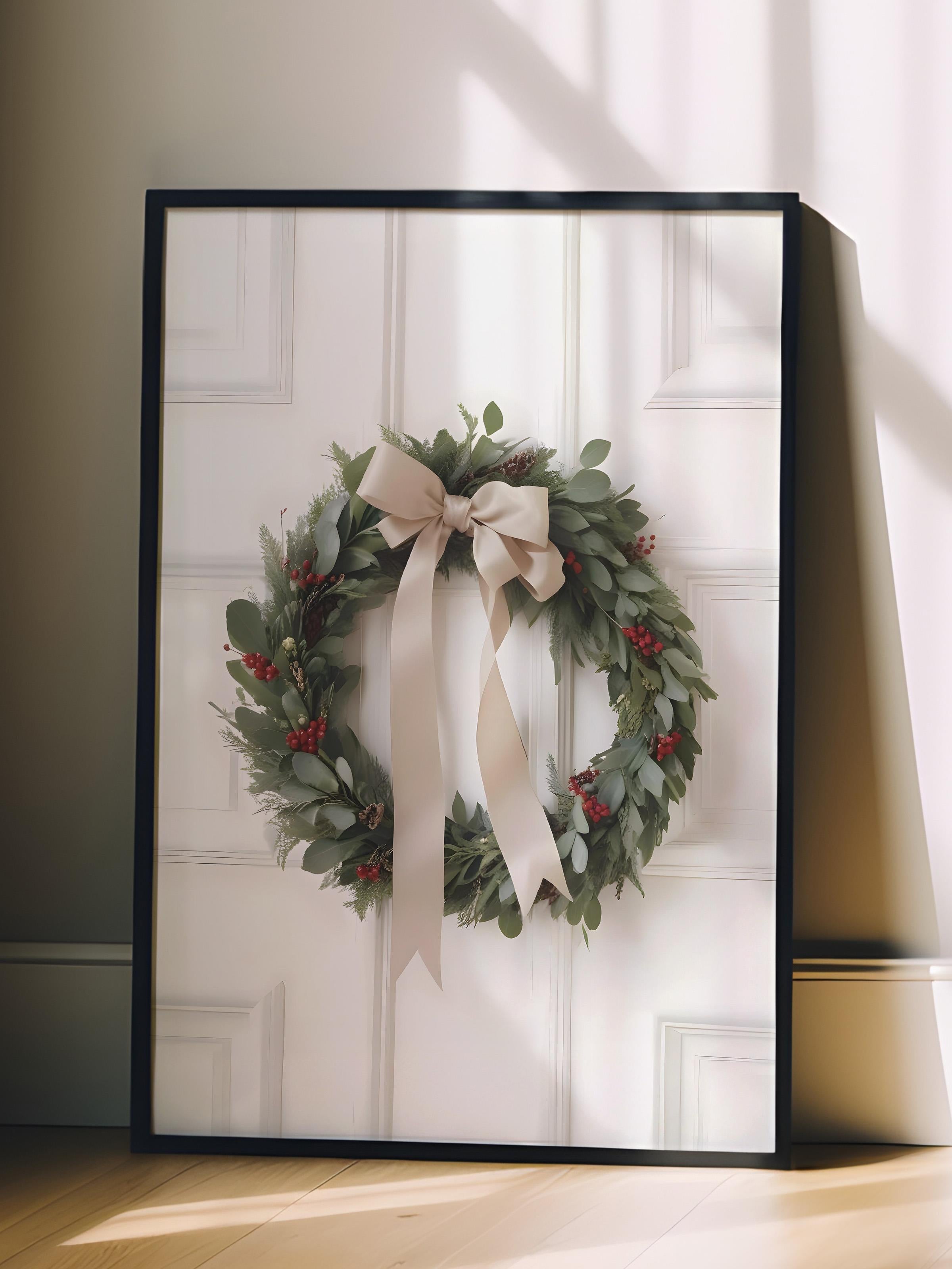 Siyah Çerçeveli Tablo, Yılbaşı Poster, Yılbaşı Dekoru,Eucalyptus Wreath Comfort Serisi NO:108621