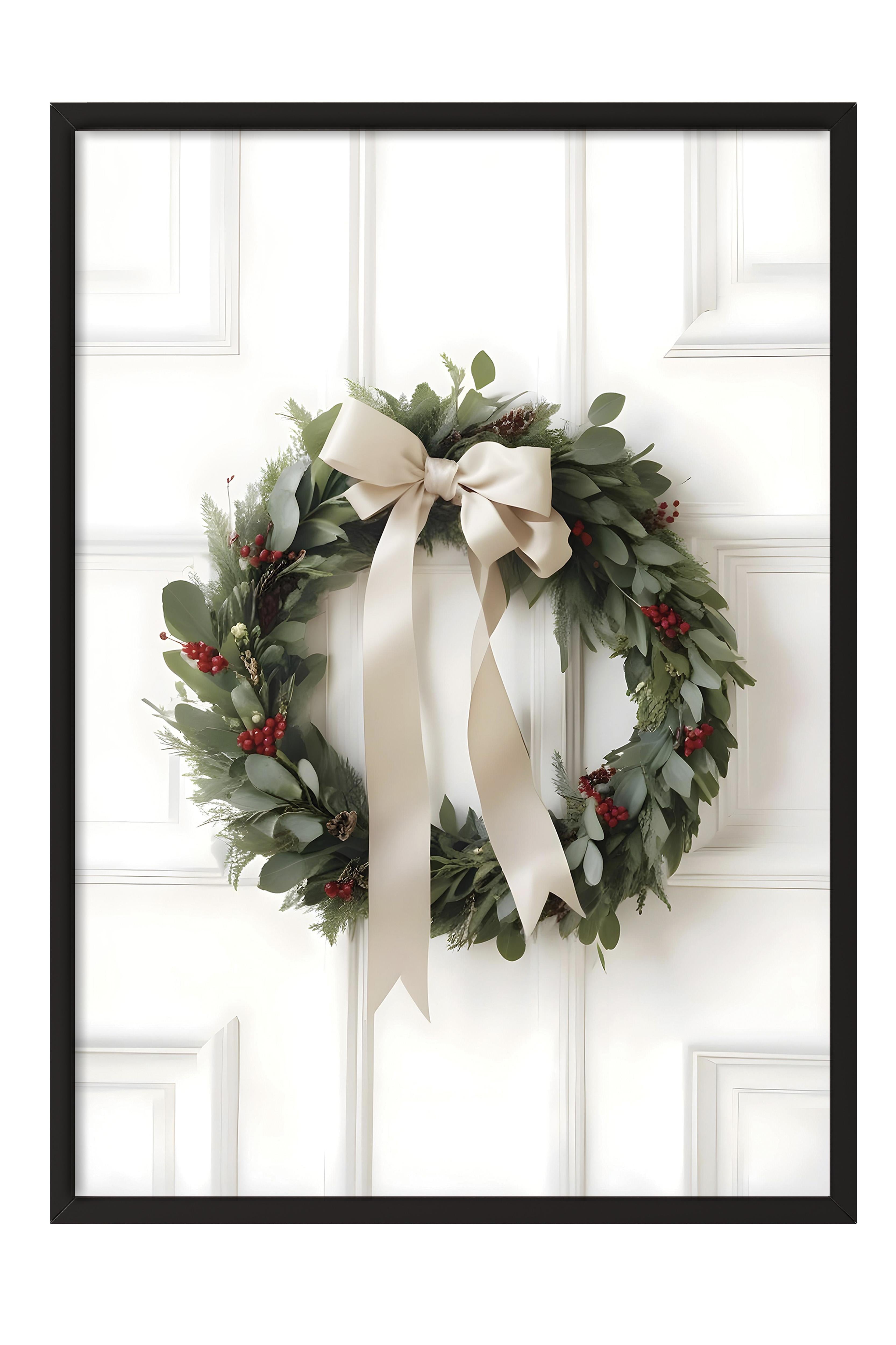 Siyah Çerçeveli Tablo, Yılbaşı Poster, Yılbaşı Dekoru,Eucalyptus Wreath Comfort Serisi NO:108621