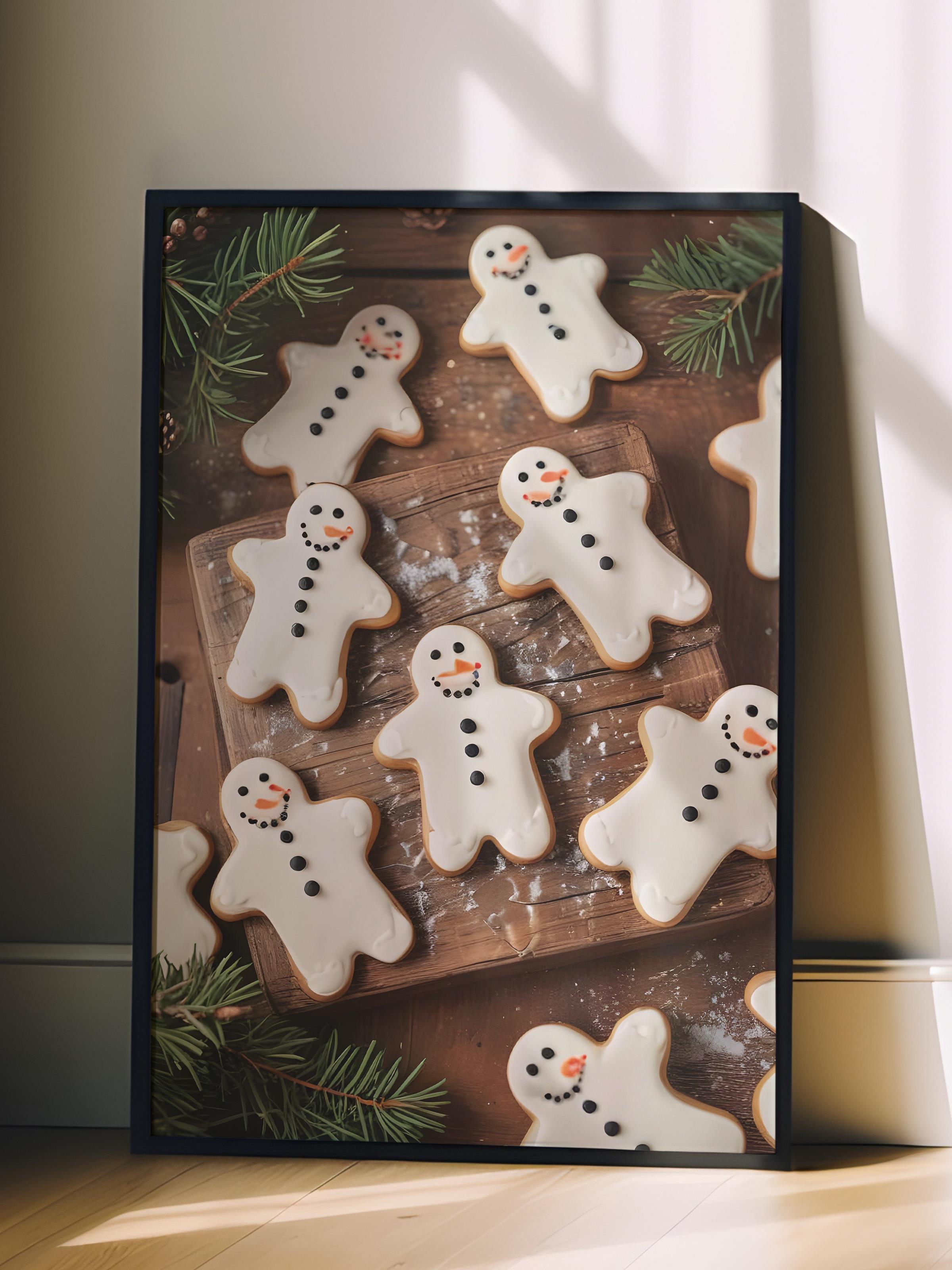 Siyah Çerçeveli Tablo, Yılbaşı Poster, Yılbaşı Dekoru,Gingerbread Snowmen Comfort Serisi NO:108619