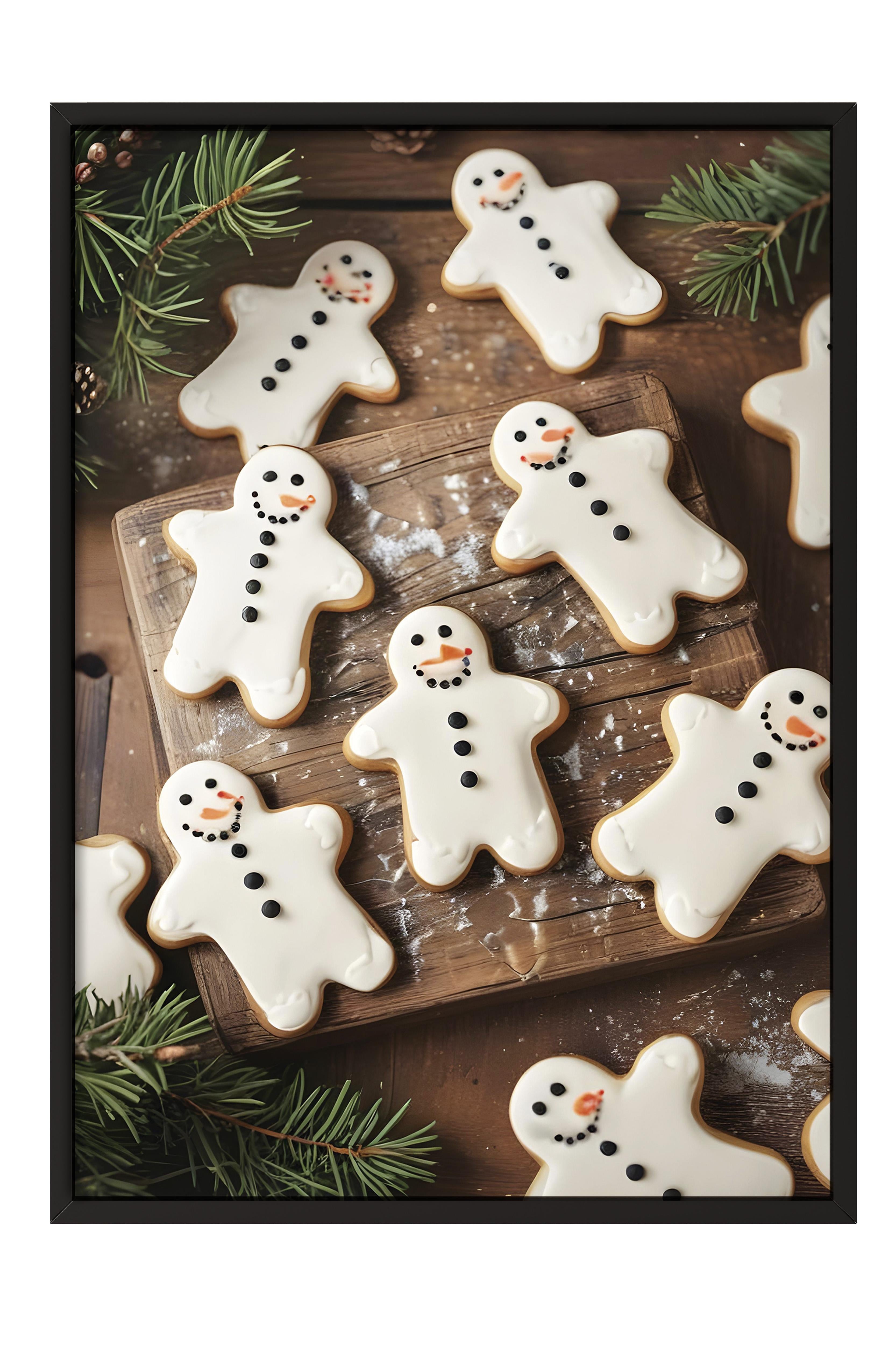Siyah Çerçeveli Tablo, Yılbaşı Poster, Yılbaşı Dekoru,Gingerbread Snowmen Comfort Serisi NO:108619