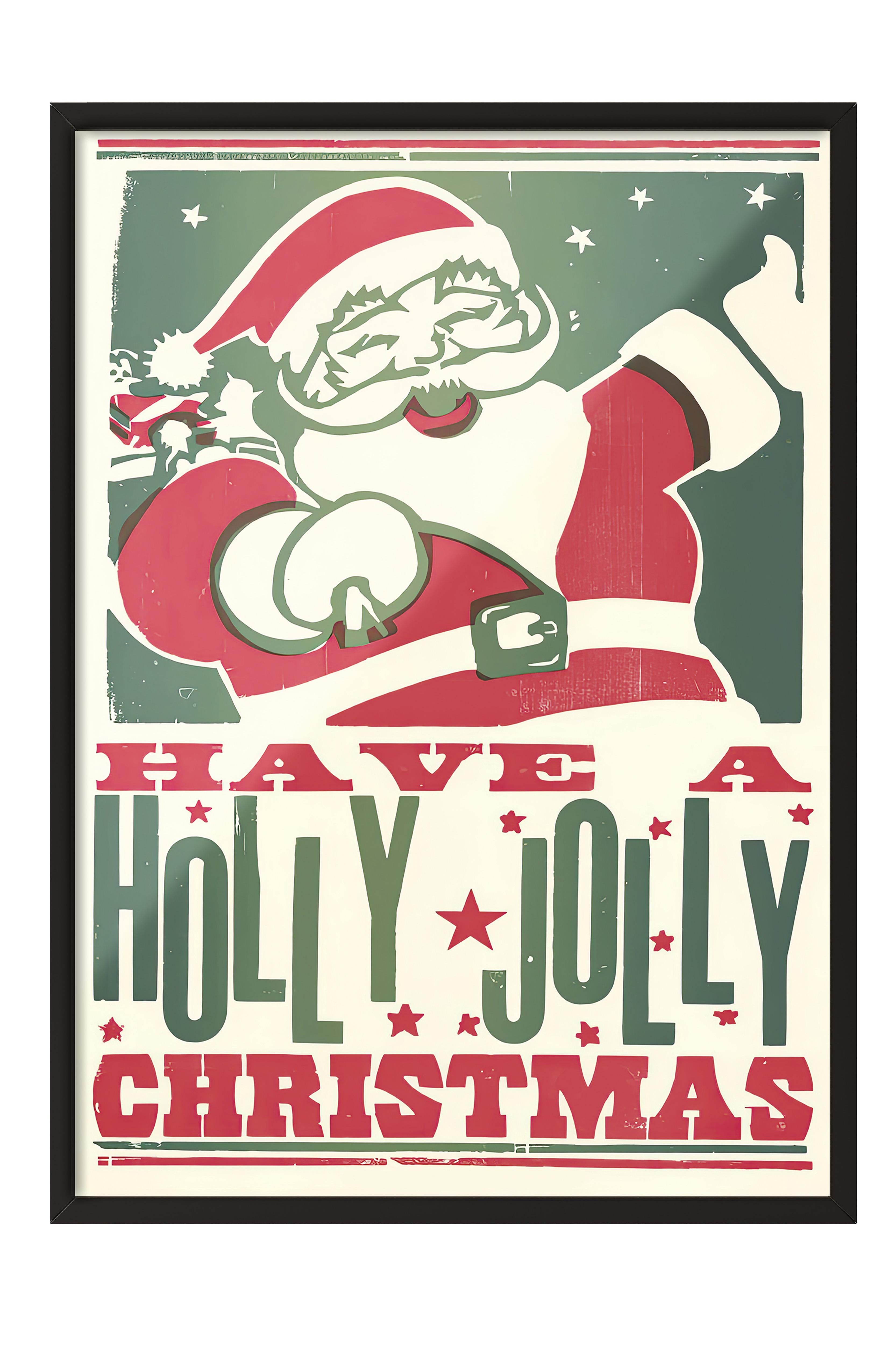 Siyah Çerçeveli Tablo, Çerçeveli Yılbaşı Poster, Holly Jolly Christmas Comfort Serisi NO:108683